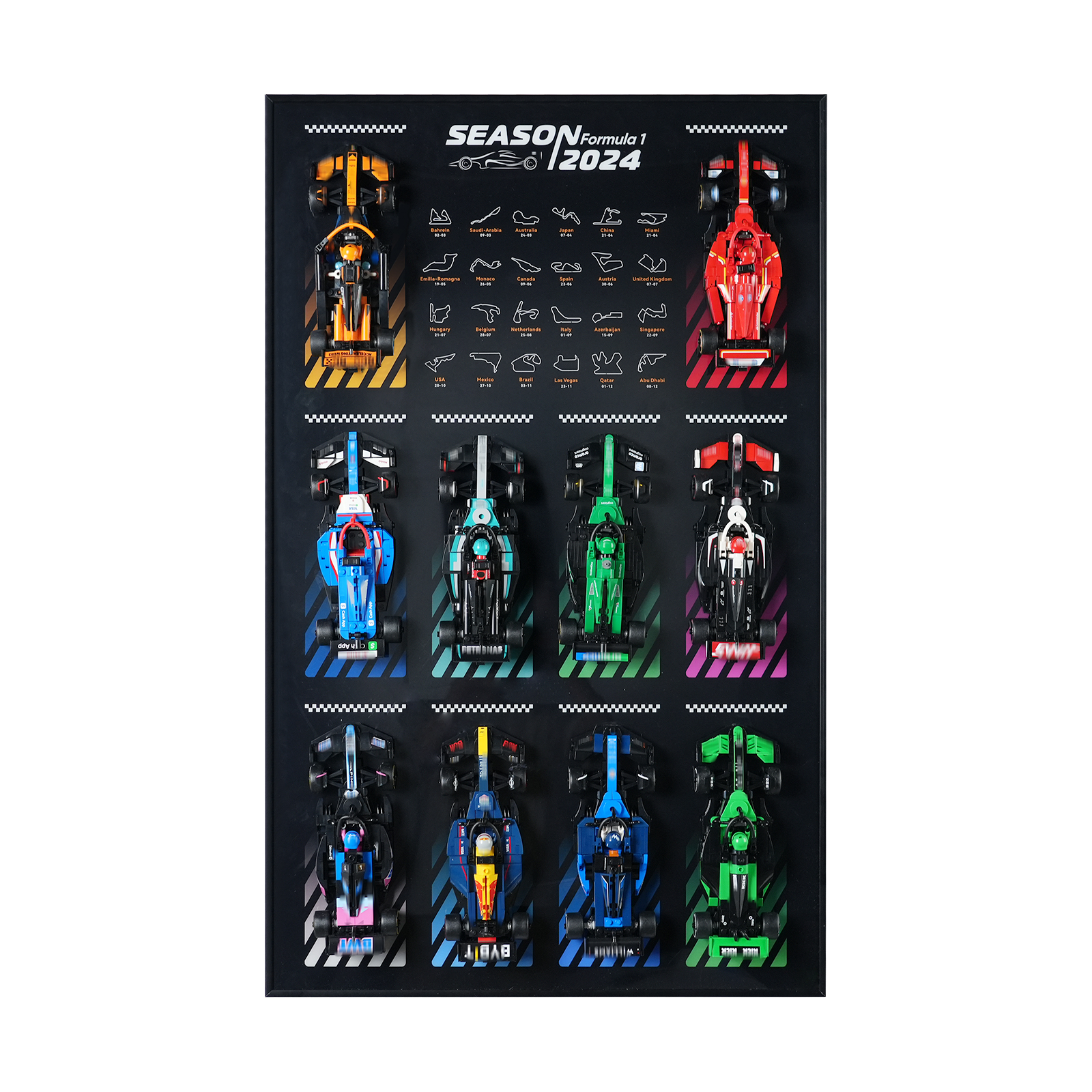 LED Light Acrylic Display Wall Mount for Lego 66802 (77422-77251) F1 Car Speed Champions Ultimate Formula 1 Collector's Pack (Lego Set Not Included)