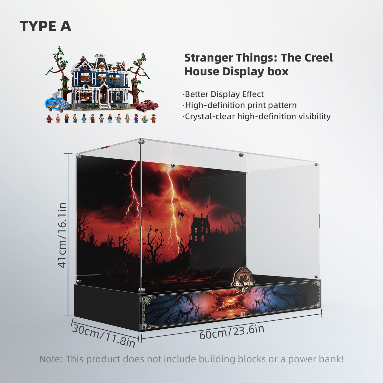 LED Light Acrylic Display Case for LEGO® Icons 11370 Stranger Things: The Creel House (LEGO® Set Not Included).