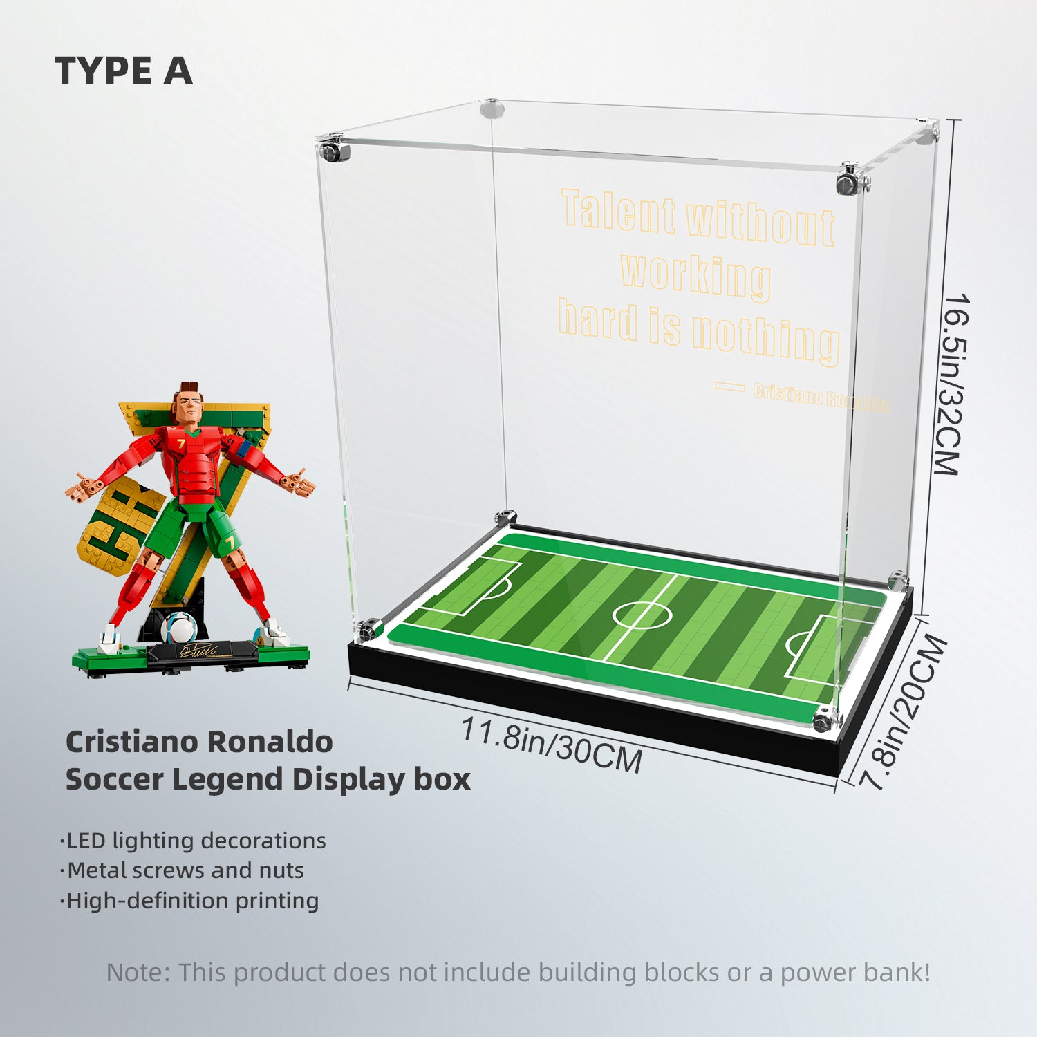 LED Light Acrylic Display Case for LEGO® Editions 43016 Cristiano Ronaldo – Football Legend (LEGO® Set NOT Included)