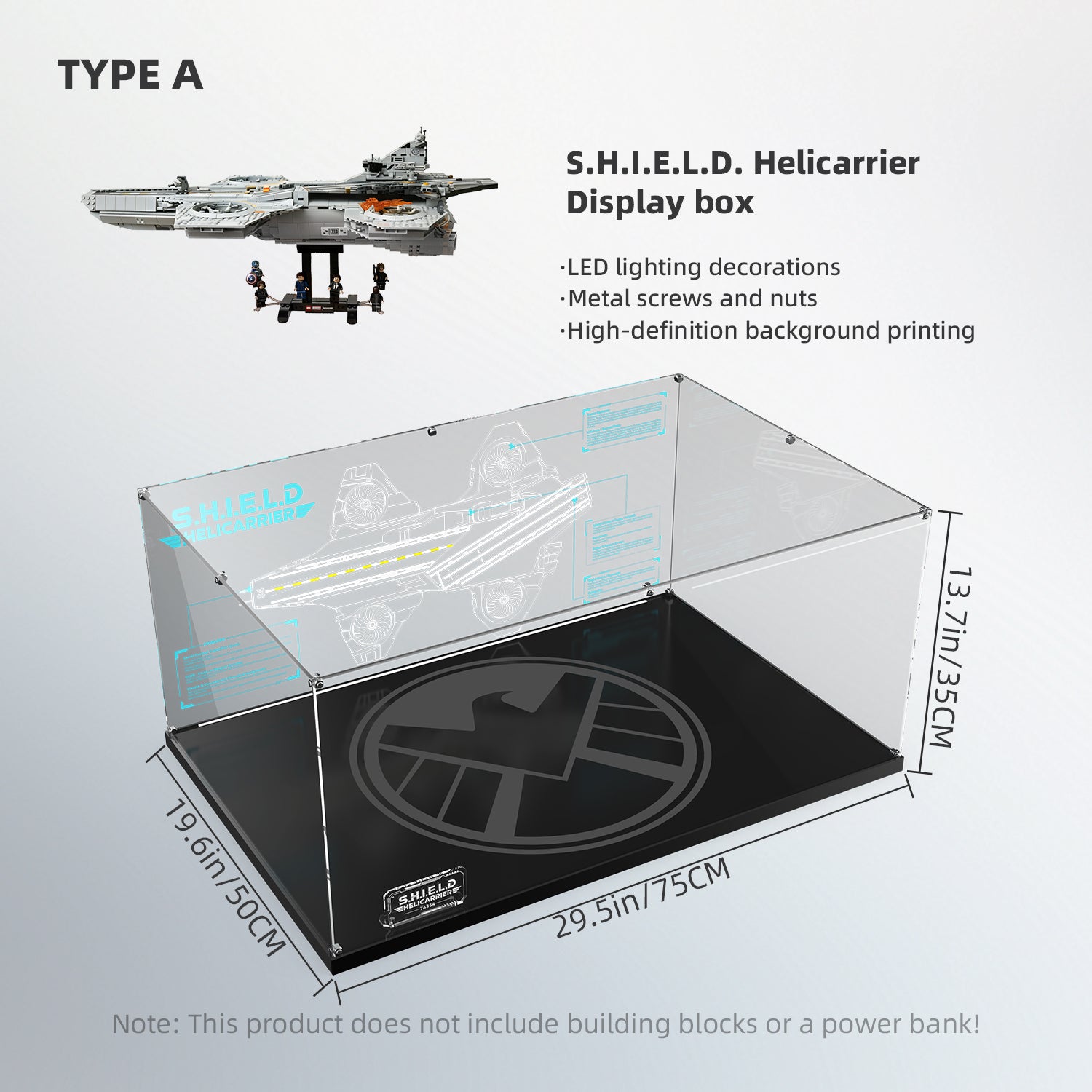 LED Light Acrylic Display Case for LEGO® Marvel 76354 S.H.I.E.L.D. Helicarrier (LEGO® Set Not Included).