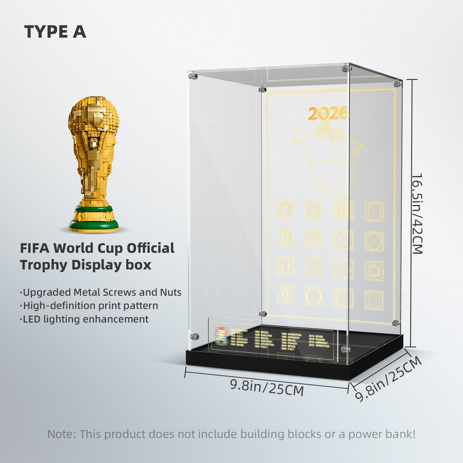 LED Light Acrylic Display Case for LEGO® Editions 43020 FIFA World Cup™ Official Trophy (LEGO® Set Not Included).