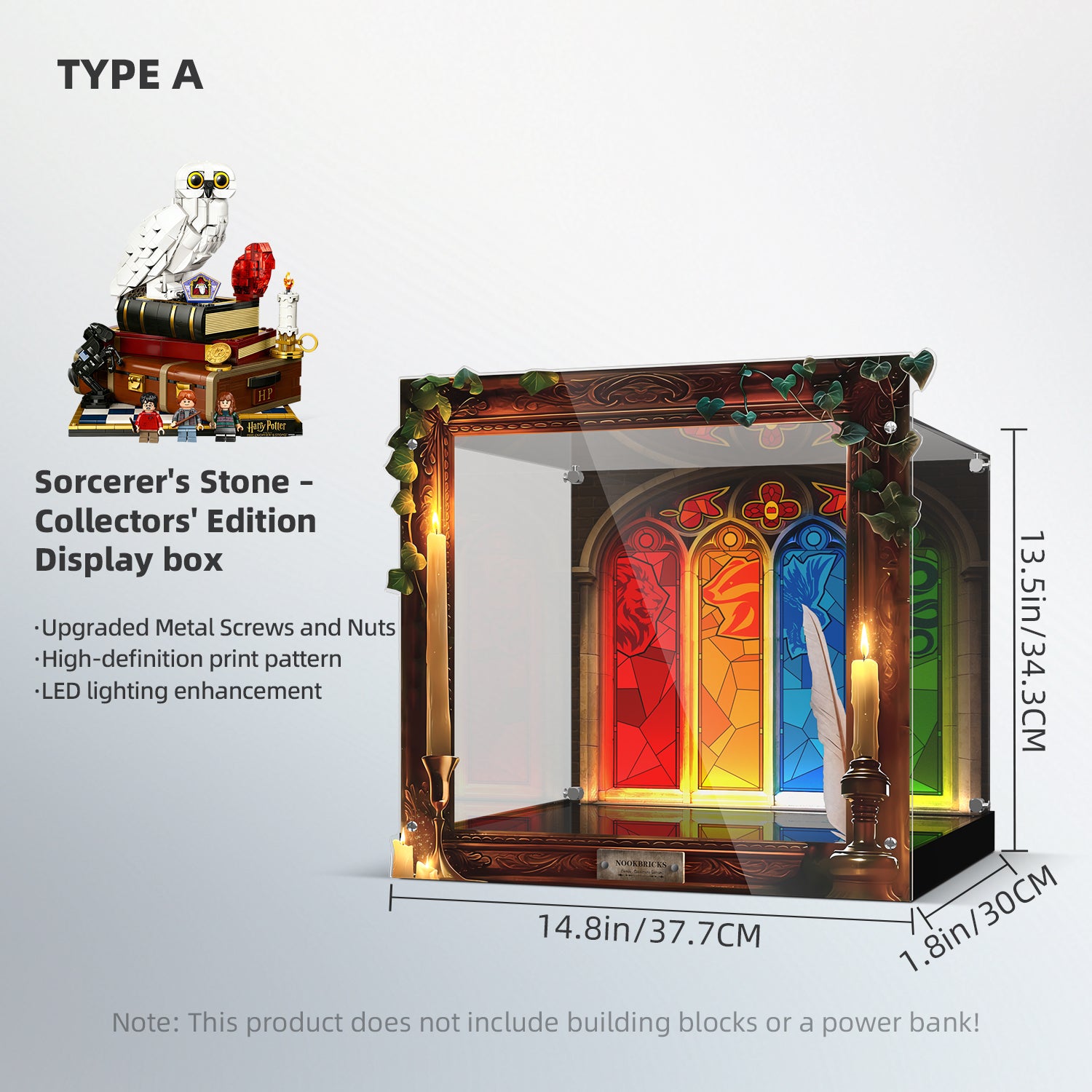 LED Light Acrylic Display Case for LEGO® Harry Potter™ 76466 Sorcerer's Stone – Collectors' Edition (LEGO® Set NOT Include)