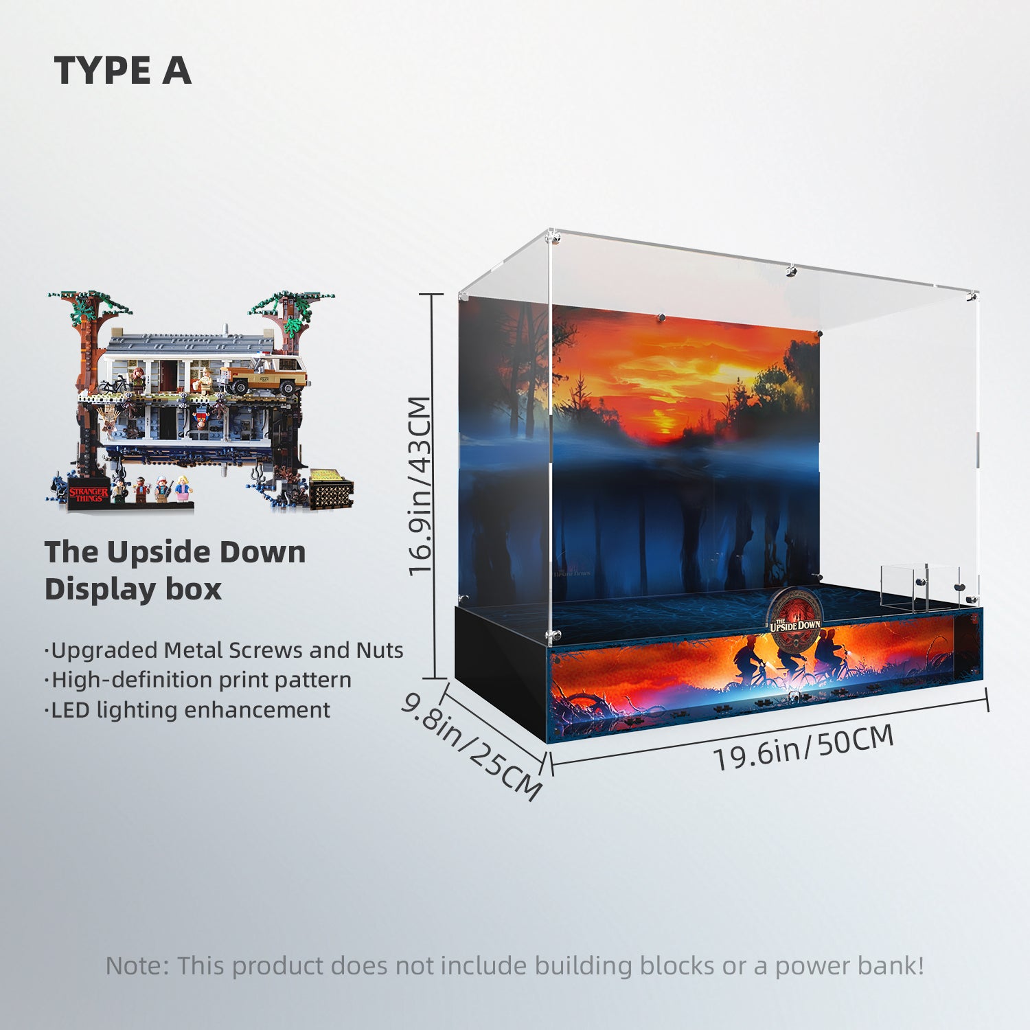 LED Light Acrylic Display Case for LEGO® Stranger Things 75810 The Upside Down (LEGO® Set Not Included).