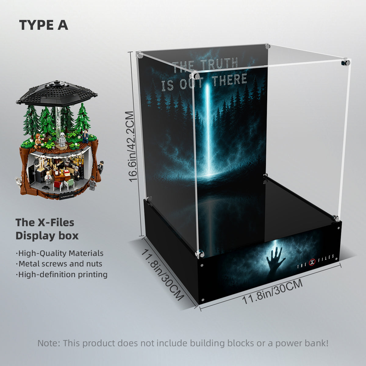 With Gift Item Space - Acrylic Display Case for LEGO® Ideas 21369 The X-Files (LEGO® Set Not Included)