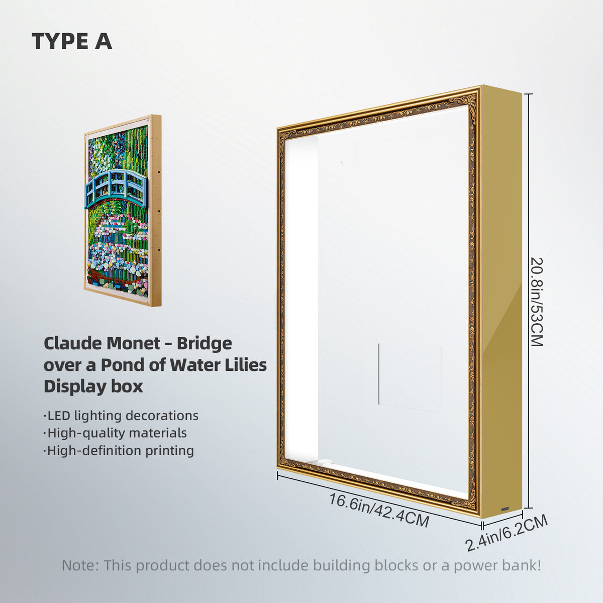 LED Light Acrylic Display Case for LEGO® Art 31220 Claude Monet – Bridge over a Pond of Water Lilies(LEGO® Set NOT Include)