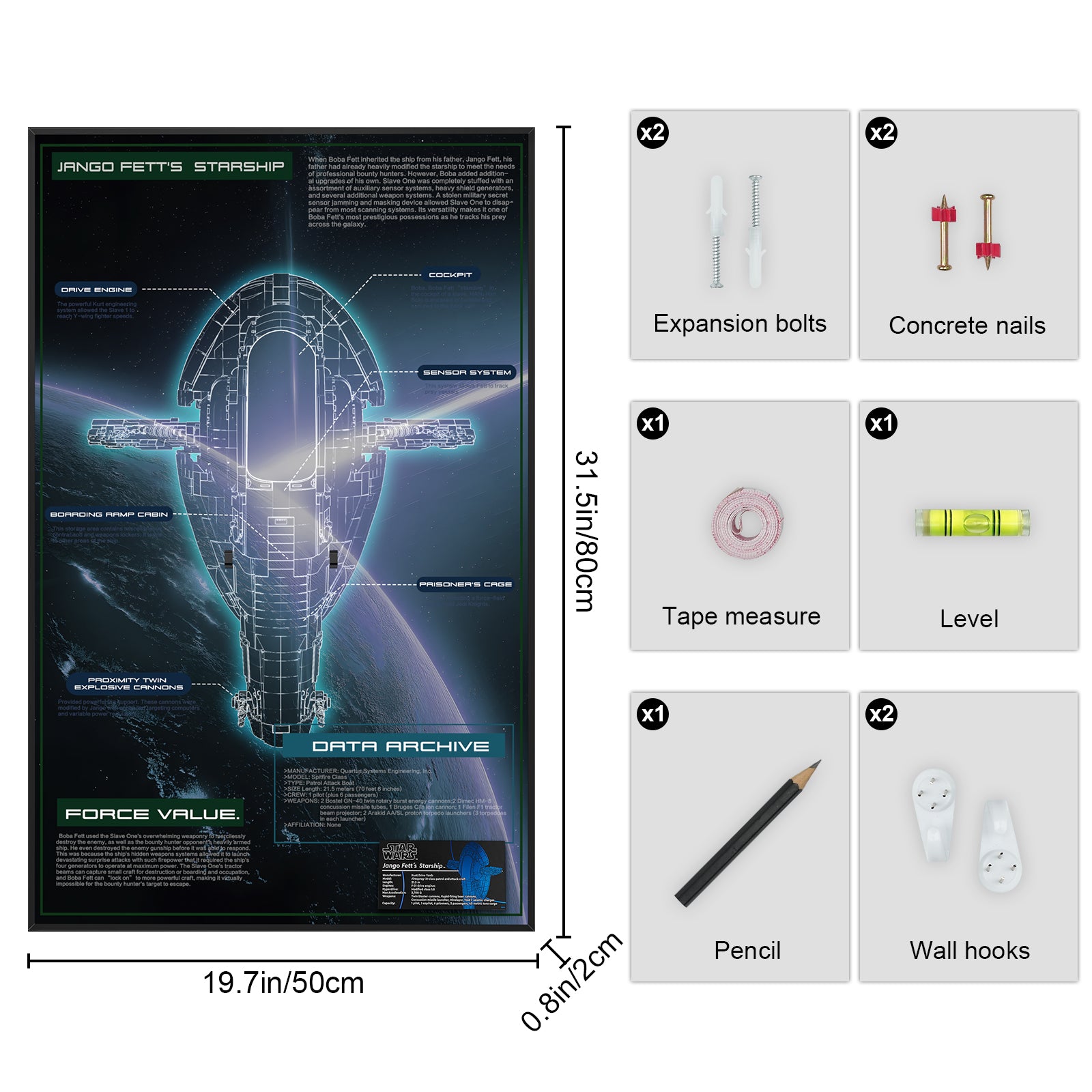 Display Wall Mount for Lego 75409 Star Wars Jango Fett's Firespray-Class Starship (Lego Set Not Included)