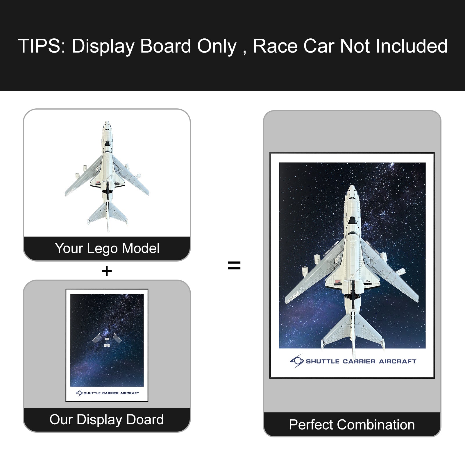 Display Wall Mount for Lego Icons 10360 Shuttle Carrier Aircraft (Lego Set NOT Include)