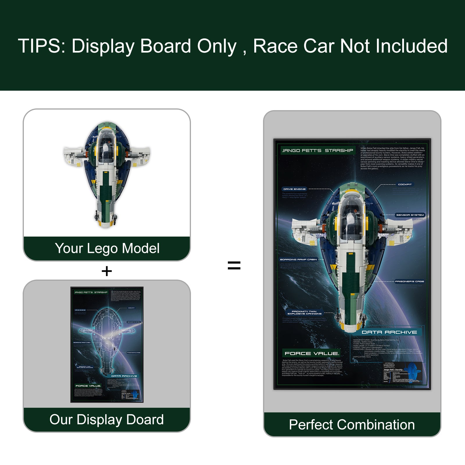Display Wall Mount for Lego 75409 Star Wars Jango Fett's Firespray-Class Starship (Lego Set Not Included)