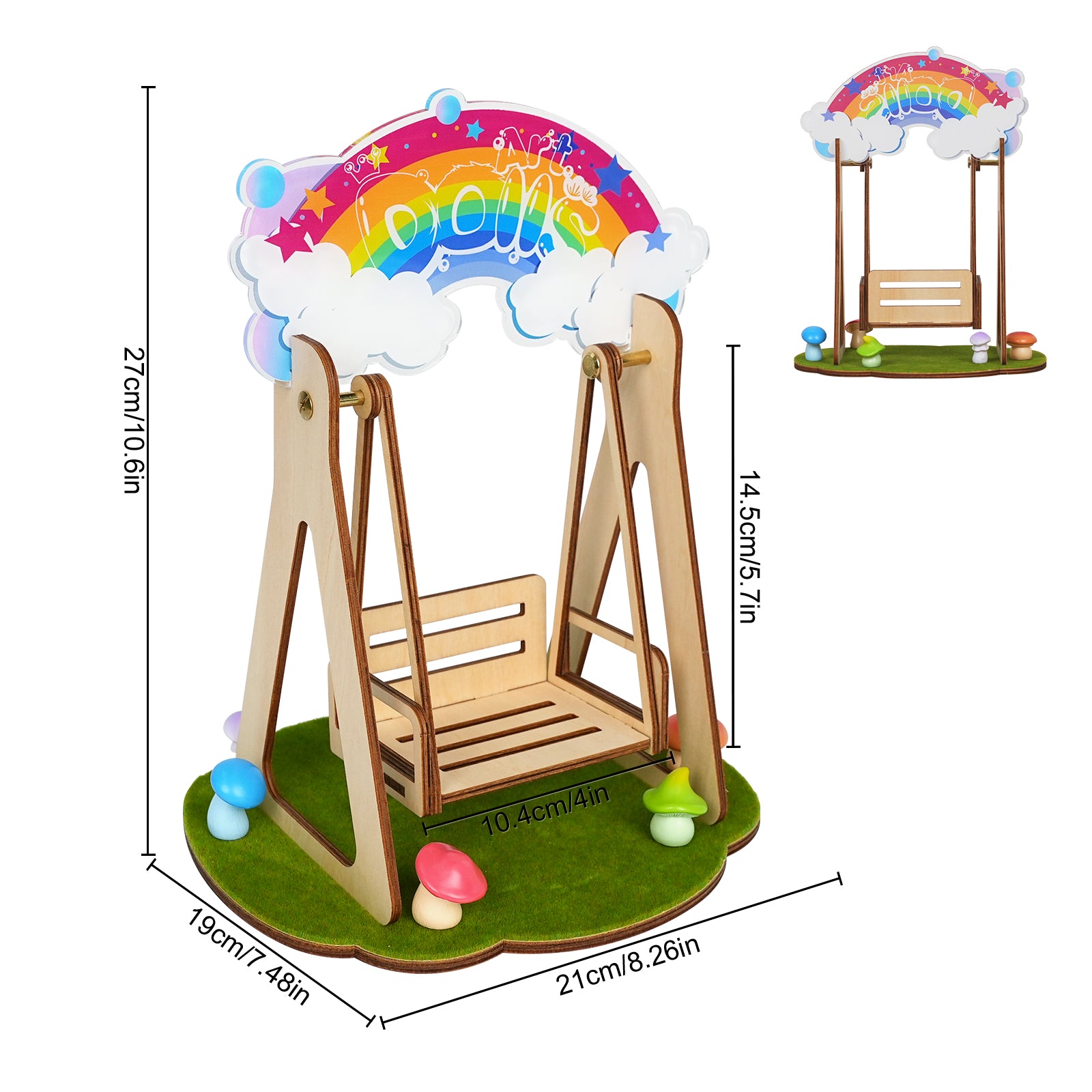 Interactive Mini Wooden Rocking Swing for POP MART® Labubu 6" Plush Doll (Model Not Included)
