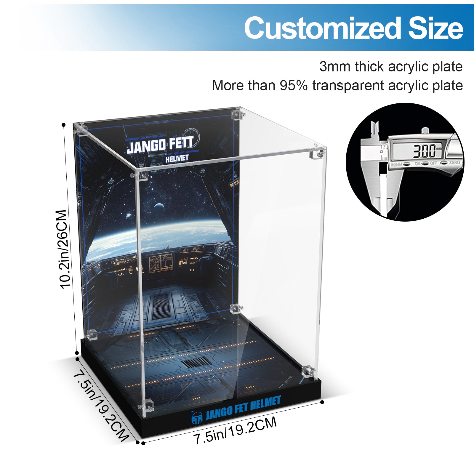 Acrylic Display Case for Lego 75408 Jango Fett Helmet Building Set (Lego Set Not Included)