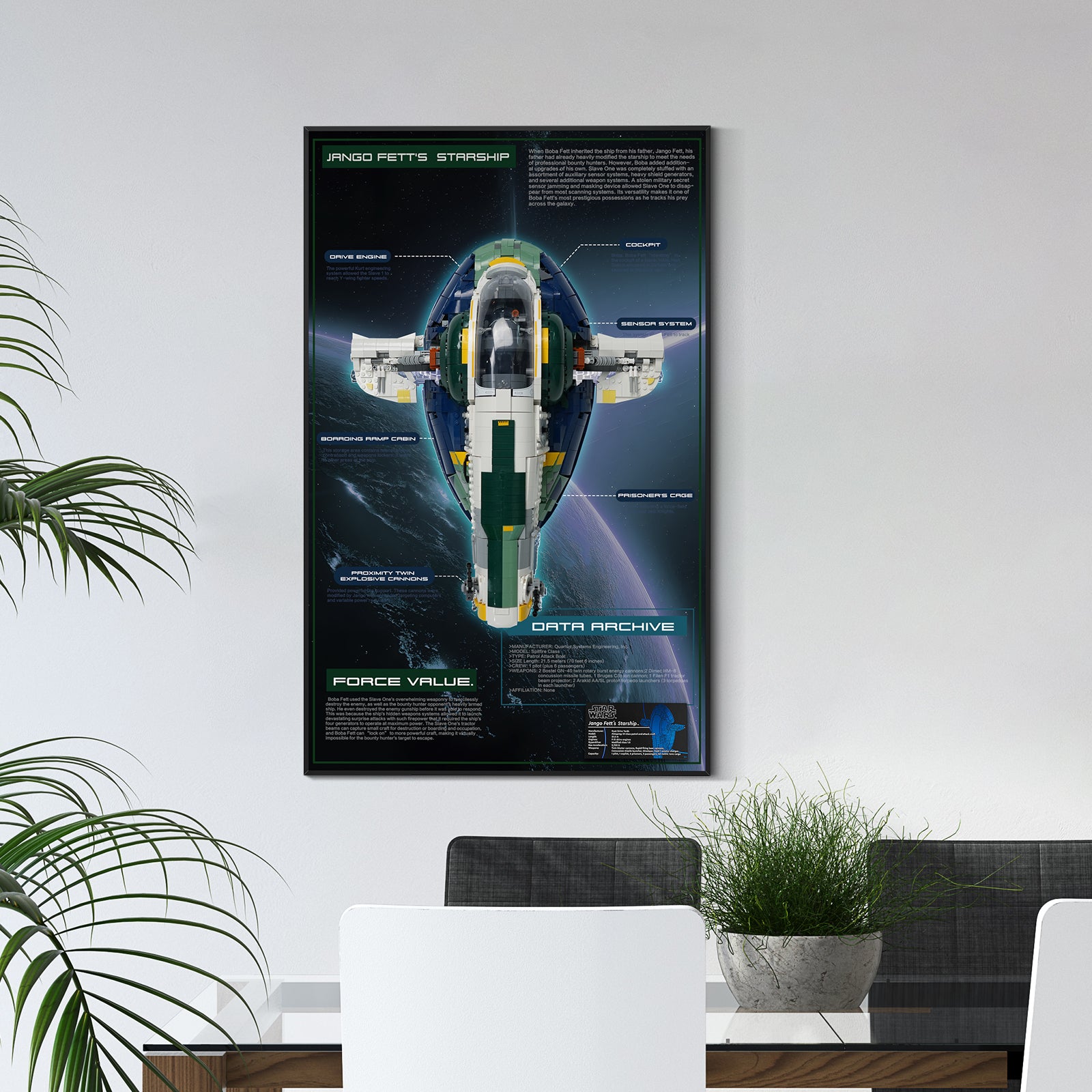 Display Wall Mount for Lego 75409 Star Wars Jango Fett's Firespray-Class Starship (Lego Set Not Included)