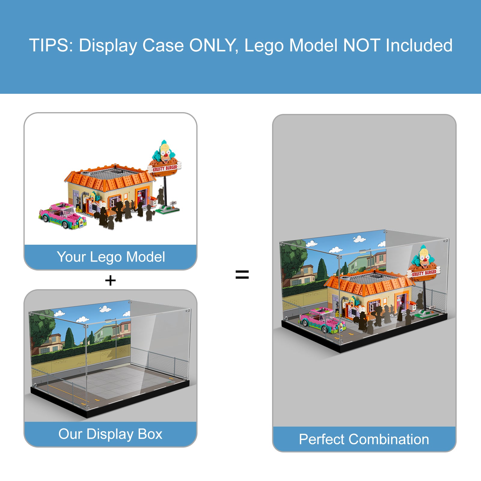Acrylic Display Case for Lego 10352 The Simpsons: Krusty Burger (Lego Set Not Included)