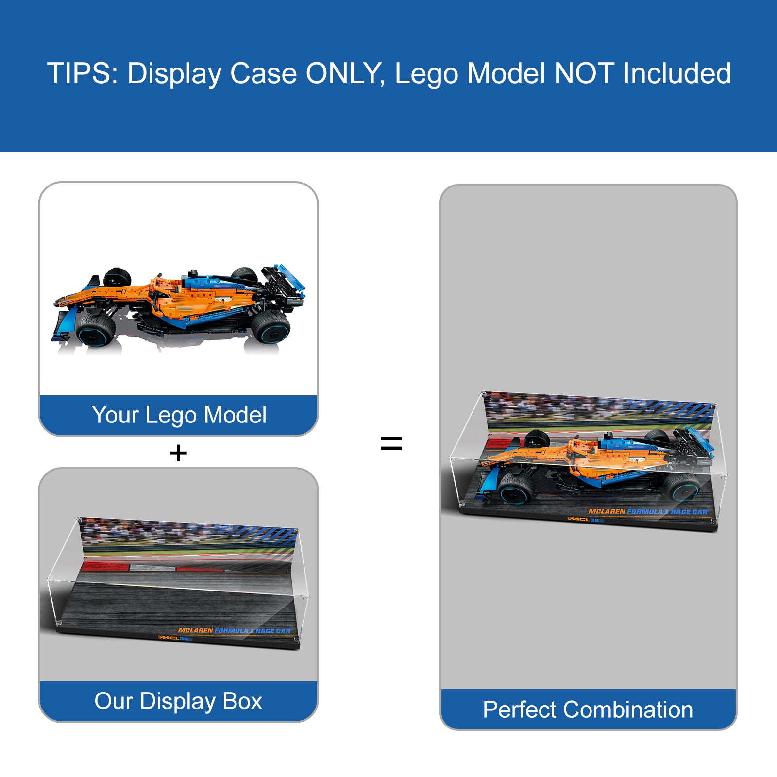 Acrylic Display Case for Lego 42141 McLaren Formula 1 Race Car (Lego Set Not Included)