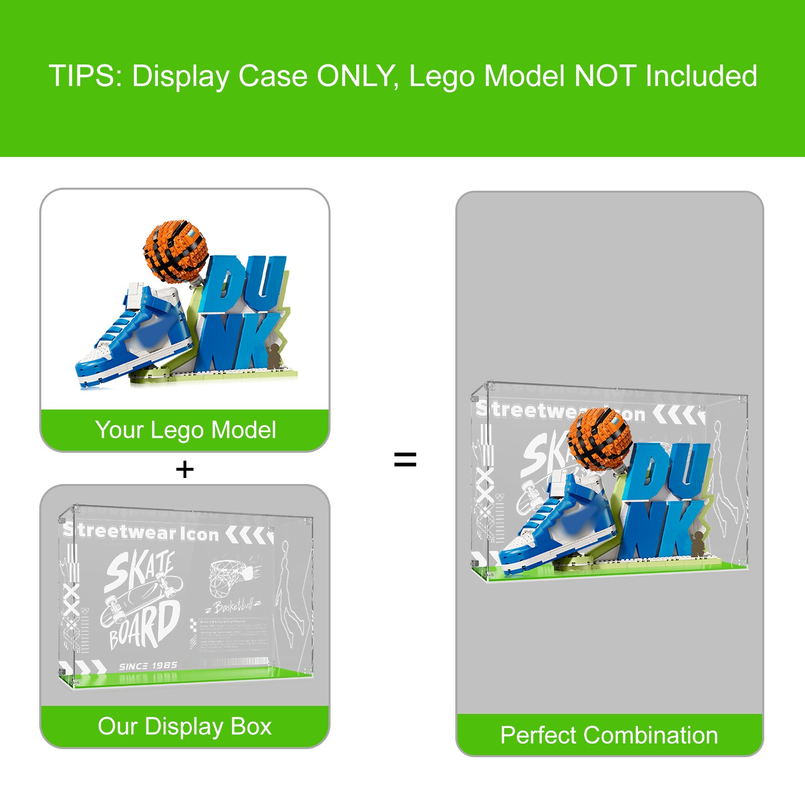Acrylic Display Case for Lego 43008 Set x Nike Dunk (Box Only, No Model)