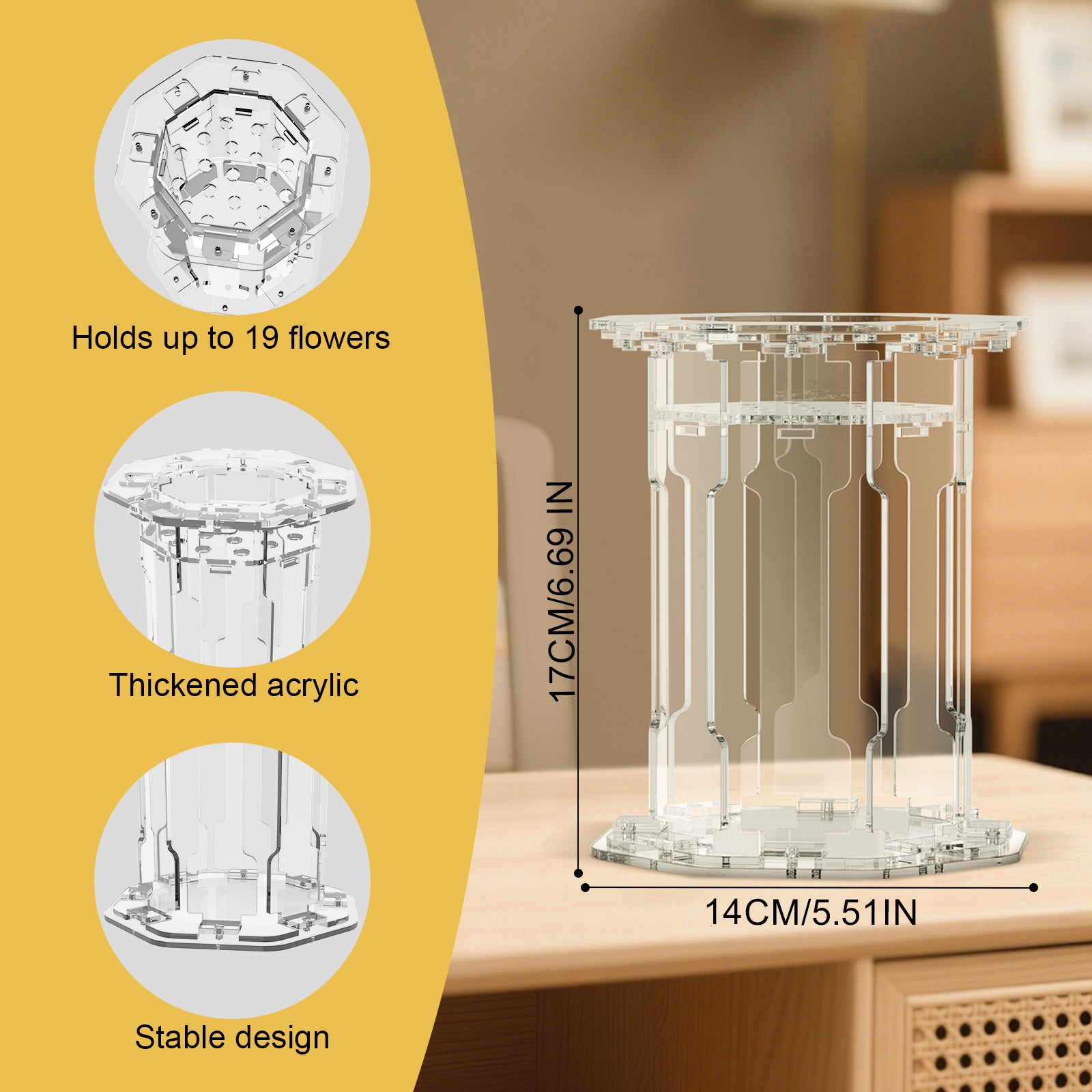 Acrylic Vase for LEGO® Bouquet-Roses Sunflowers Cherry Blossom Sunflowers Lotus (Model Not Included)