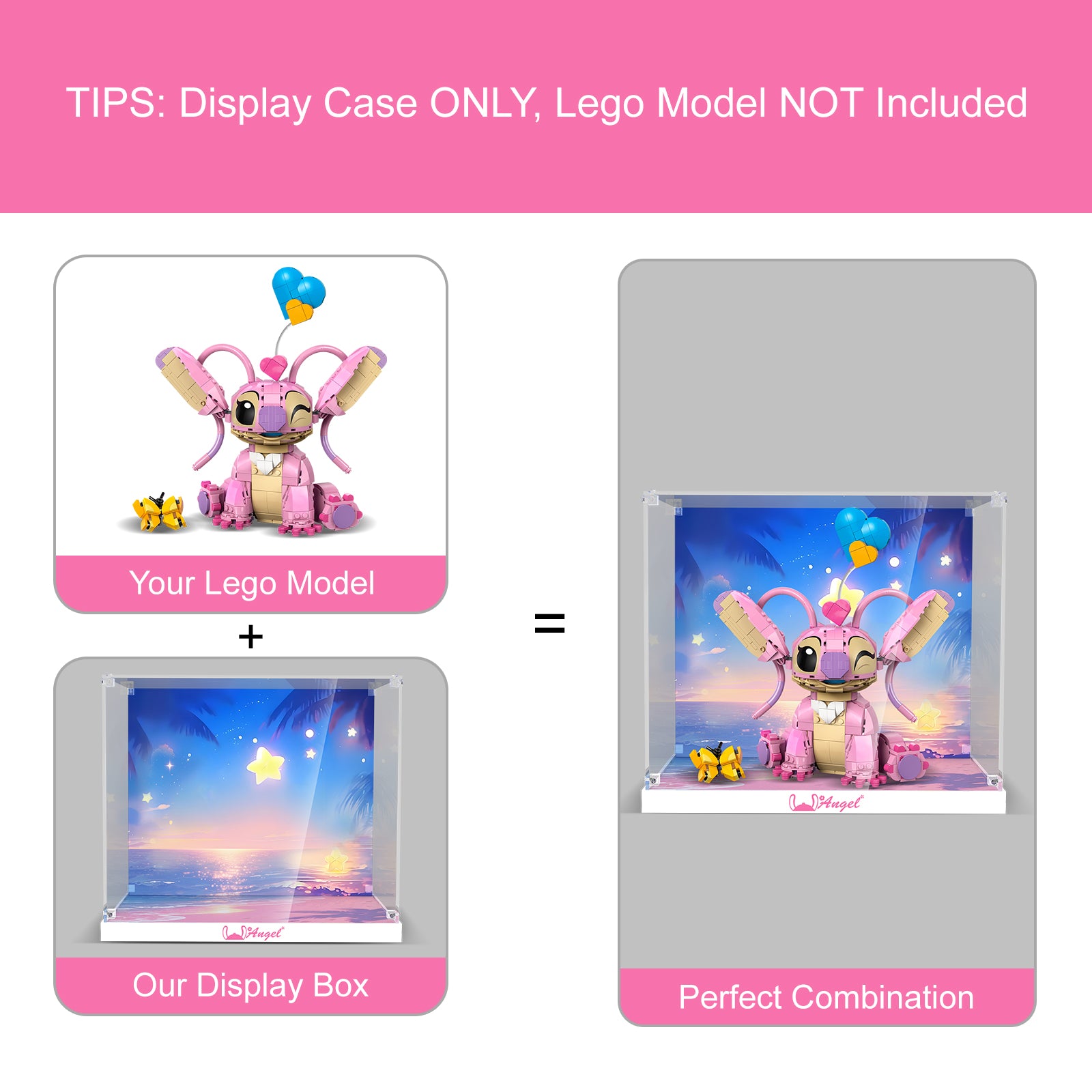 Acrylic Display Case for Lego Disney Angel Lilo & Stitch Kids Toy 43257(Box Only, No Model)