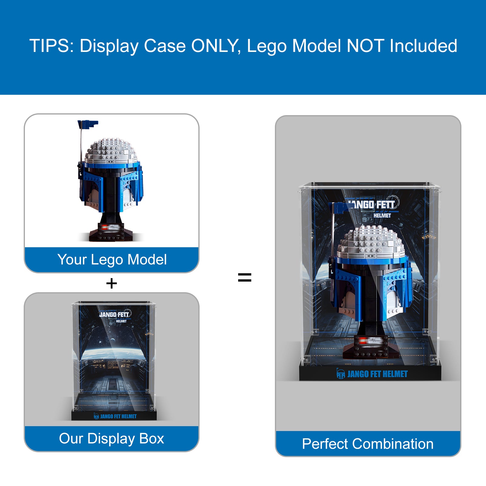 Acrylic Display Case for Lego 75408 Jango Fett Helmet Building Set (Lego Set Not Included)
