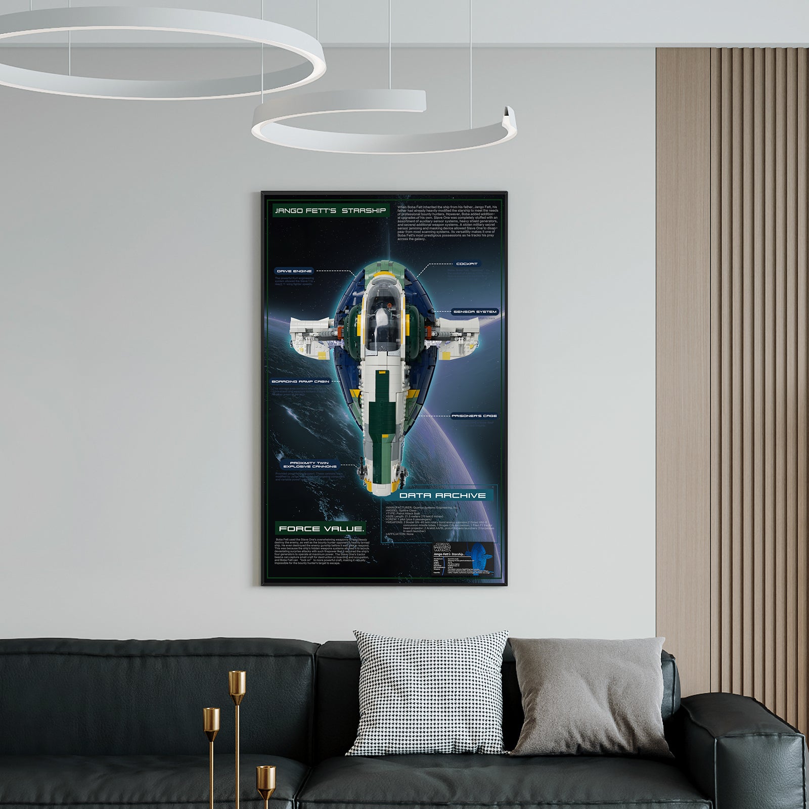 Display Wall Mount for Lego 75409 Star Wars Jango Fett's Firespray-Class Starship (Lego Set Not Included)