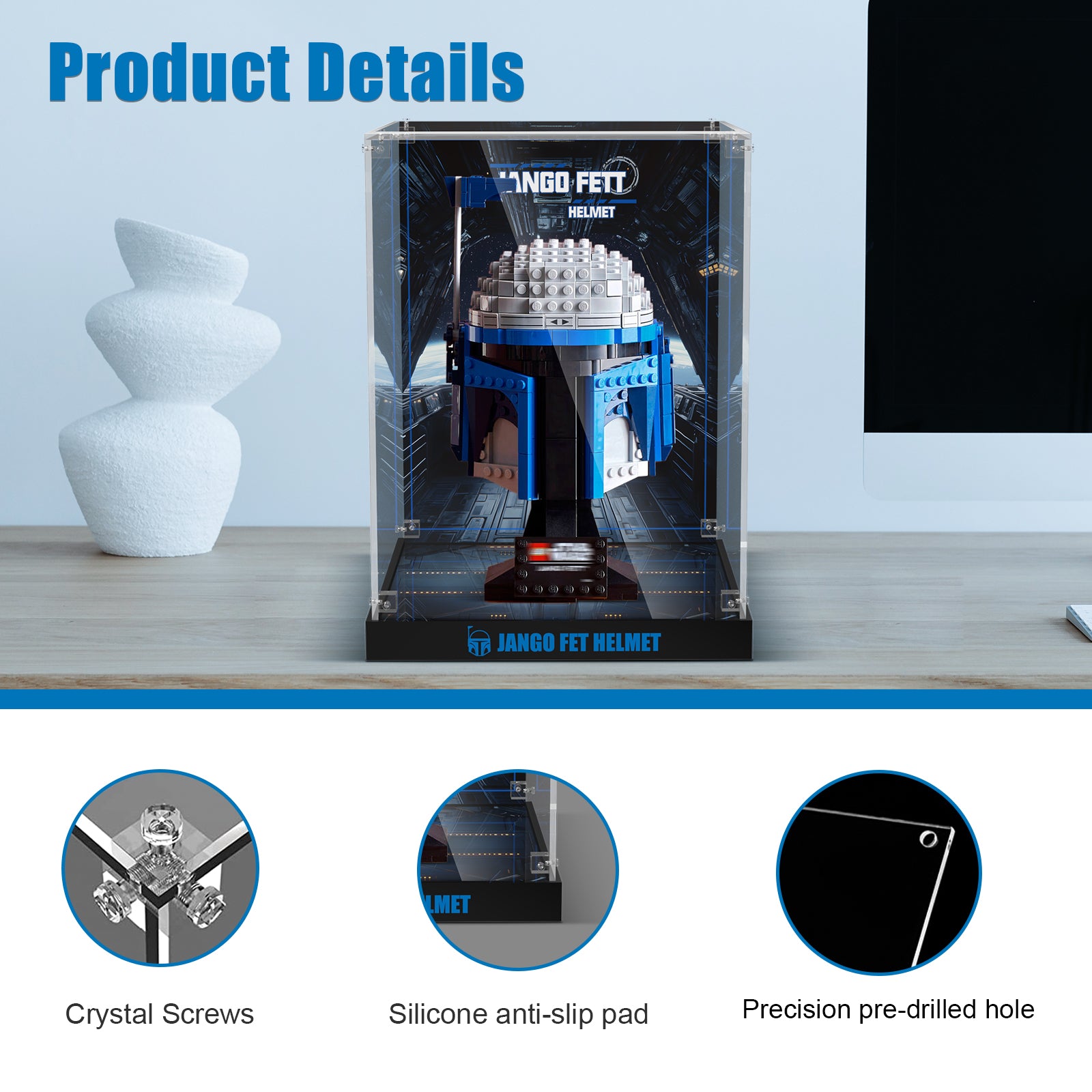 Acrylic Display Case for Lego 75408 Jango Fett Helmet Building Set (Lego Set Not Included)