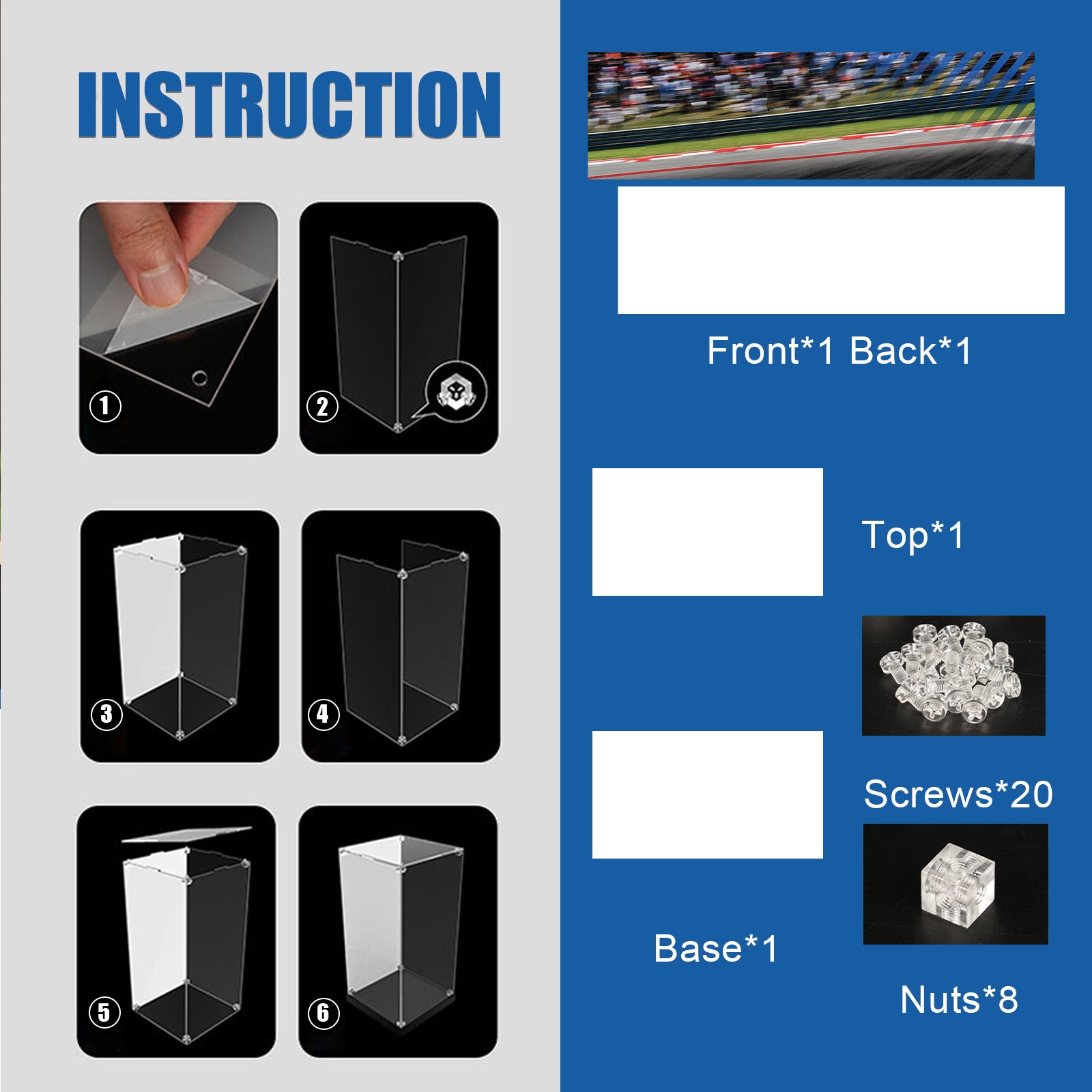 Acrylic Display Case for Lego 42141 McLaren Formula 1 Race Car (Lego Set Not Included)