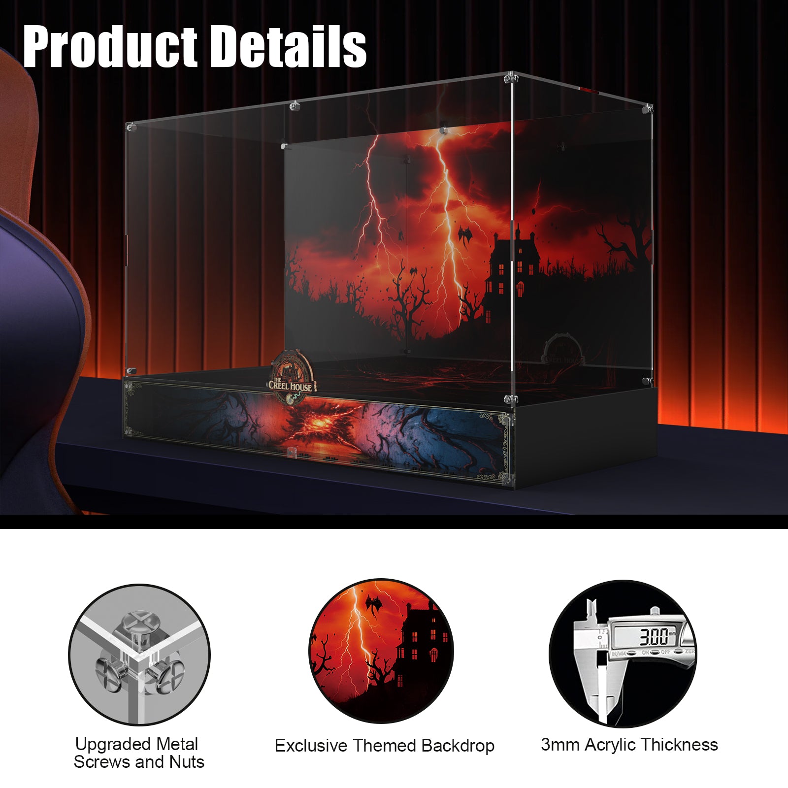 LED Light Acrylic Display Case for LEGO® Icons 11370 Stranger Things™: The Creel House (LEGO® Set Not Included).