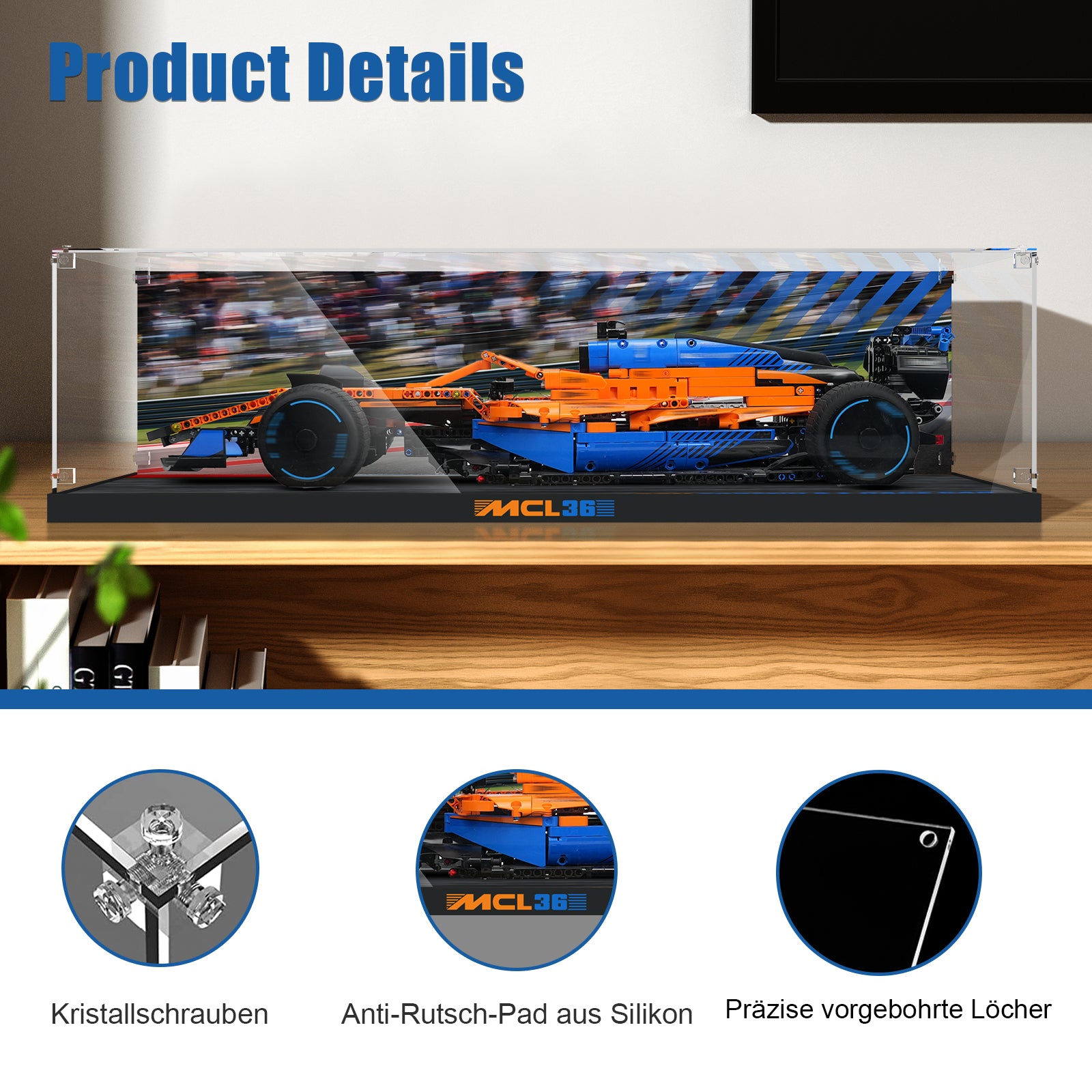 Acrylic Display Case for Lego 42141 McLaren Formula 1 Race Car (Lego Set Not Included)