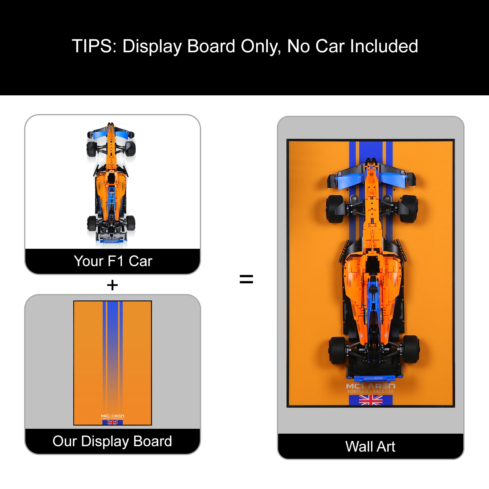 Display Wall Mount for Lego 42141 Technic McLaren Formula 1 2022 Replica Race Car (Lego Set Not Included)