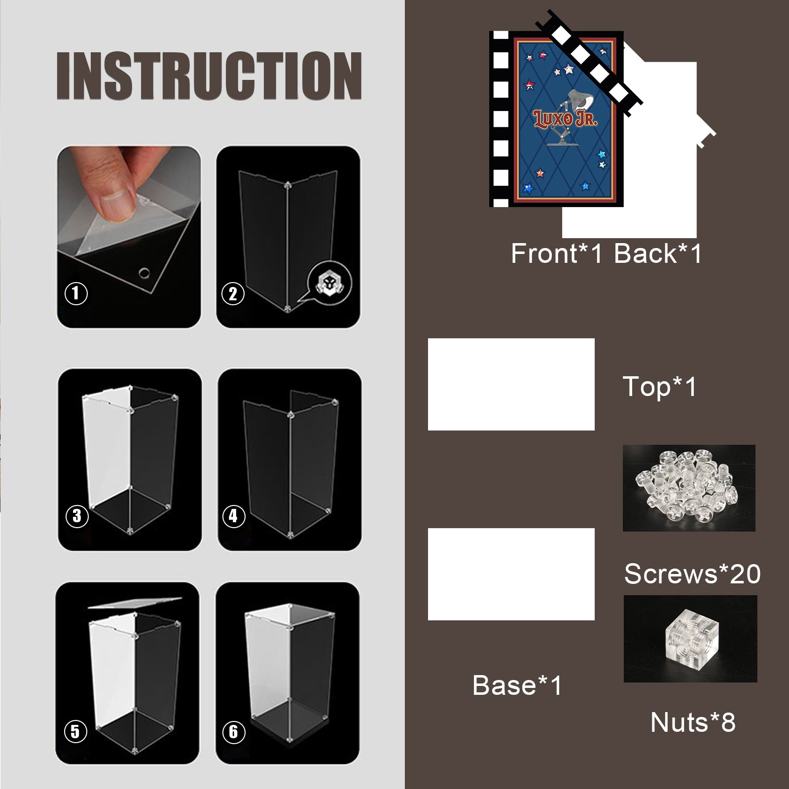 Acrylic Display Case for Lego 21357 Pixar Luxo Jr. Lamp (Lego Set Not Included)