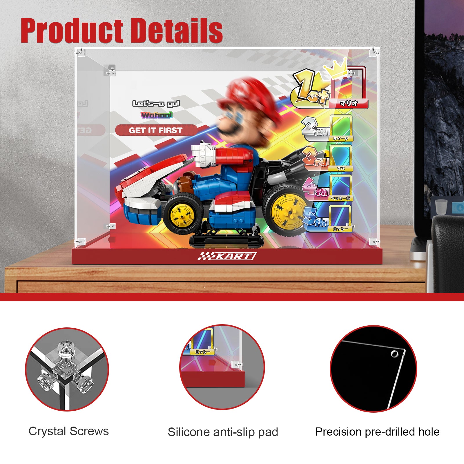 Acrylic Display Case for Lego 72037 Mario Kart – Mario & Standard Kart (Lego Set NOT Include)