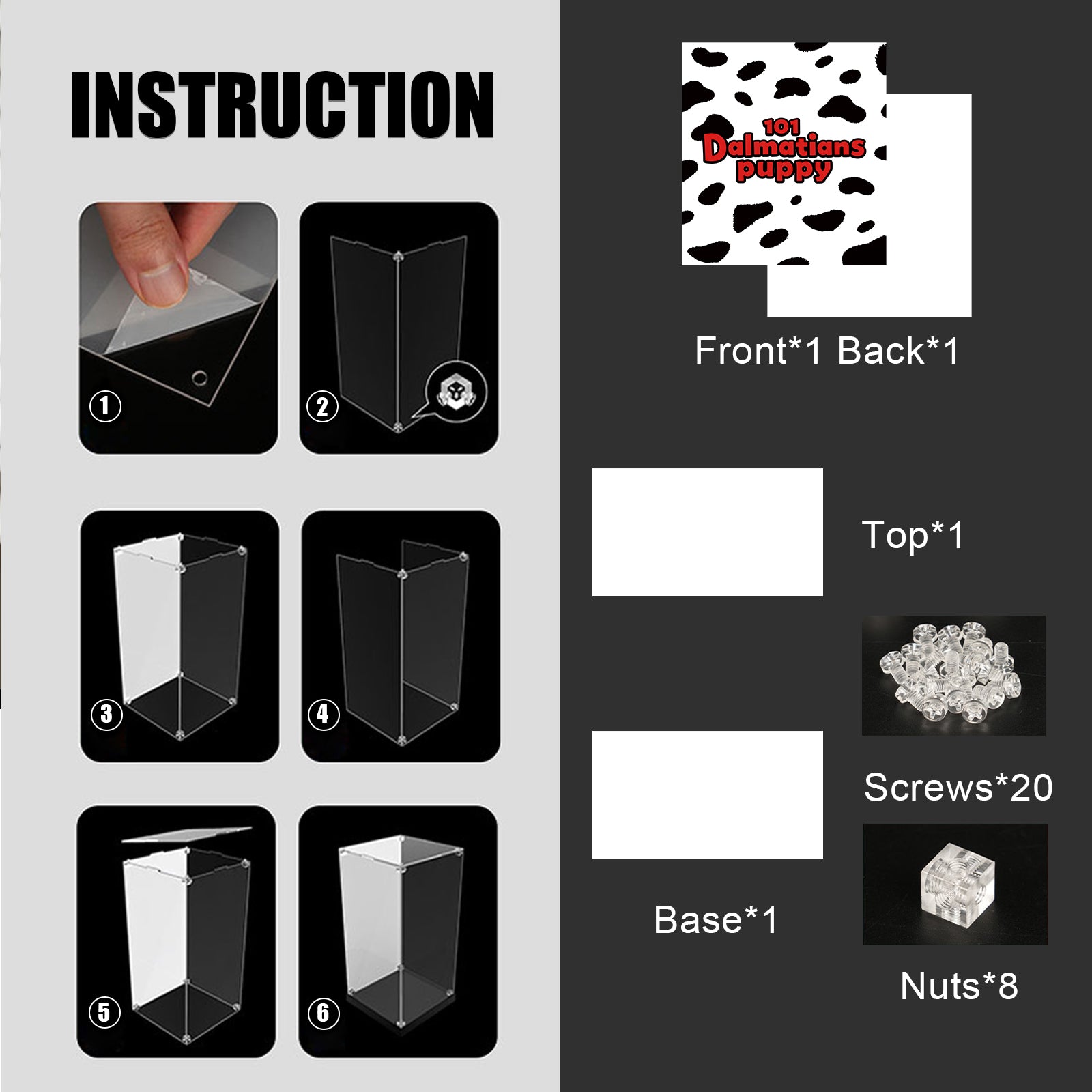 Acrylic Display Case for Lego 43269 Disney 101 Dalmatians Puppy (Lego Set Not Included)