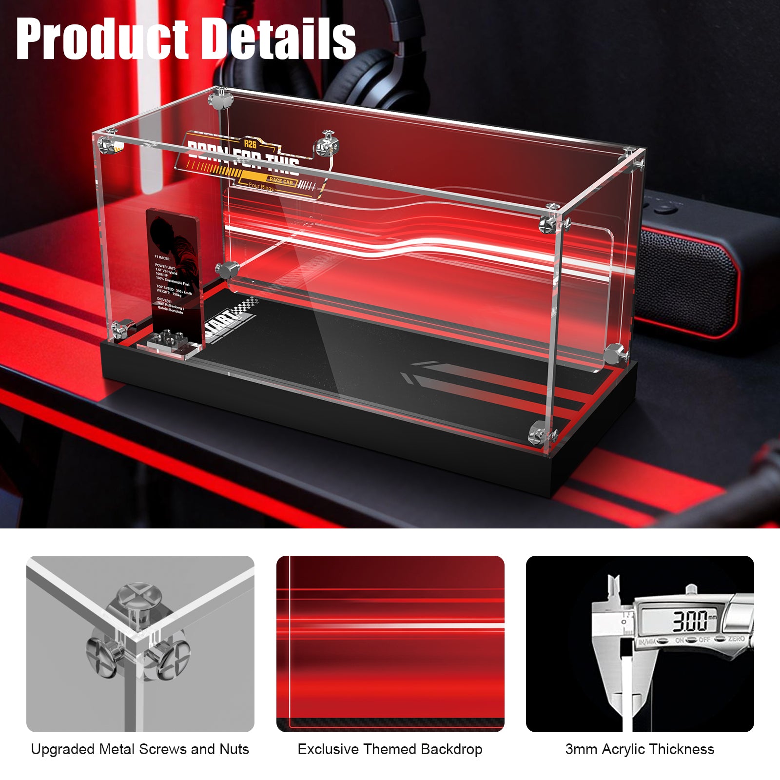LED Light Acrylic Display Case for LEGO® Speed Champions 77259 Audi Revolut F1® Team R26 Race Car (LEGO® Set NOT Include)