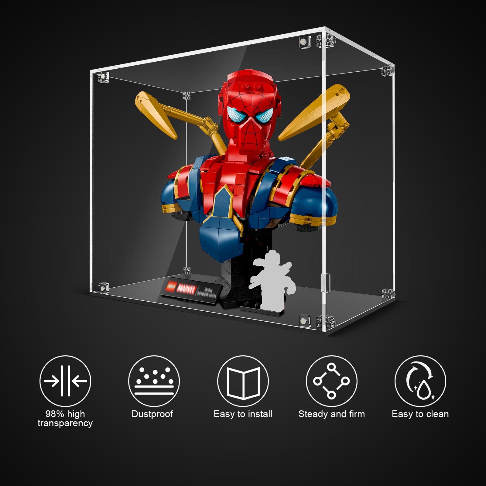 Acrylic Display Case for Lego 76327/76326 Iron Man MK4 Bust (Lego Set Not Included)