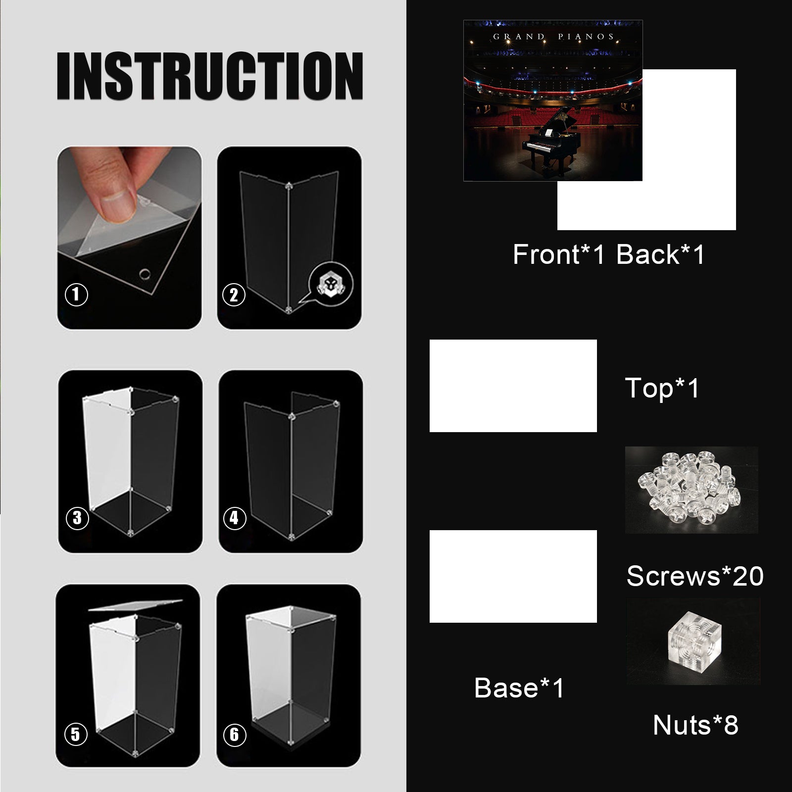 Acrylic Display Case for Lego Ideas 21323 Grand Piano (Lego set Not included) Collector's Series