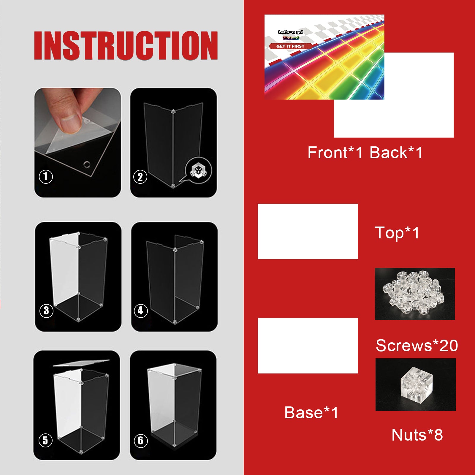 Acrylic Display Case for Lego 72037 Mario Kart – Mario & Standard Kart (Lego Set NOT Include)