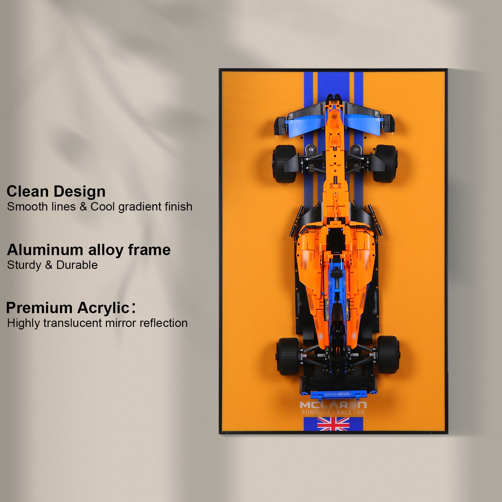 Display Wall Mount for Lego 42141 Technic McLaren Formula 1 2022 Replica Race Car (Lego Set Not Included)