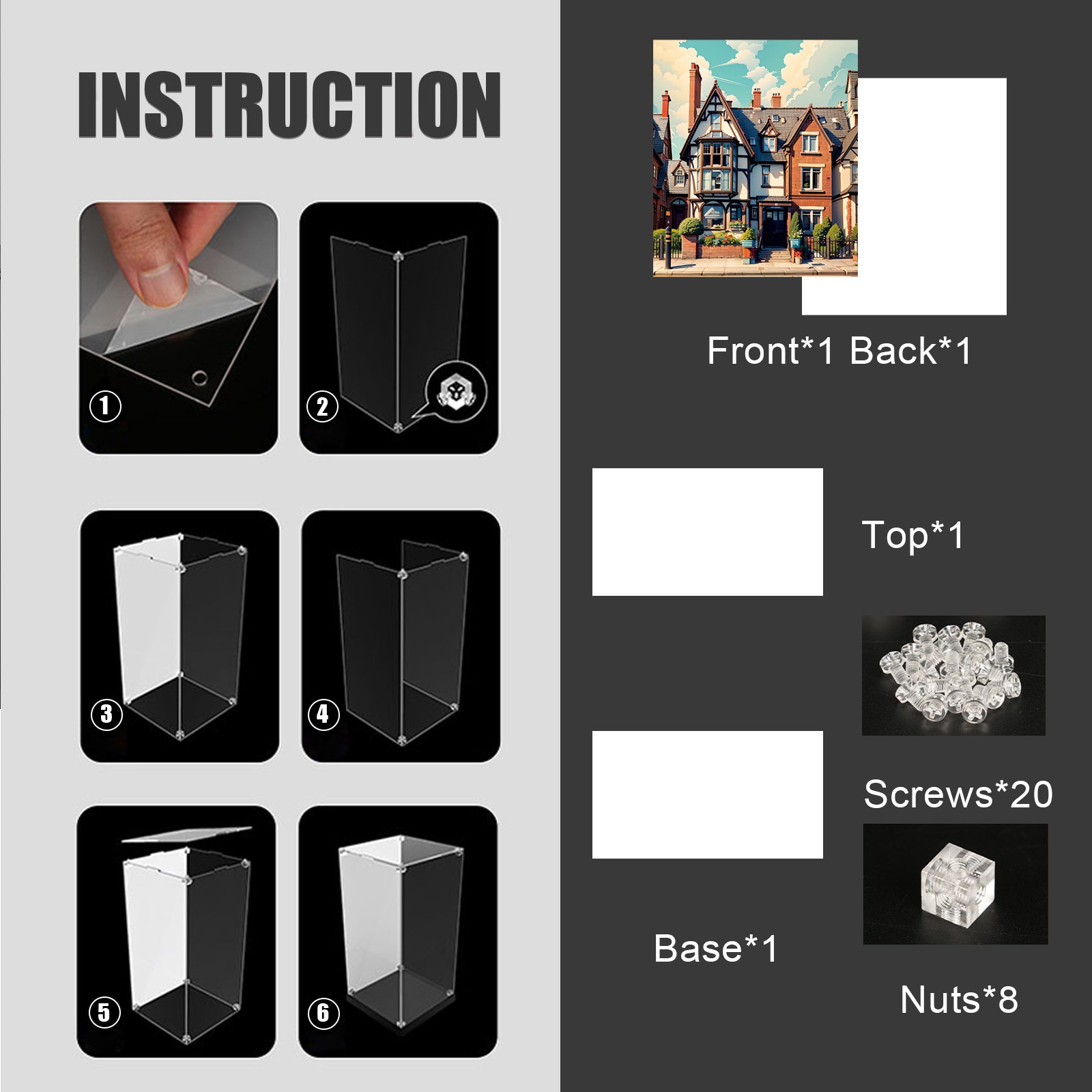 Acrylic Display Case for Lego 10350 Tudor Corner Building Set (Lego Set Not Included)