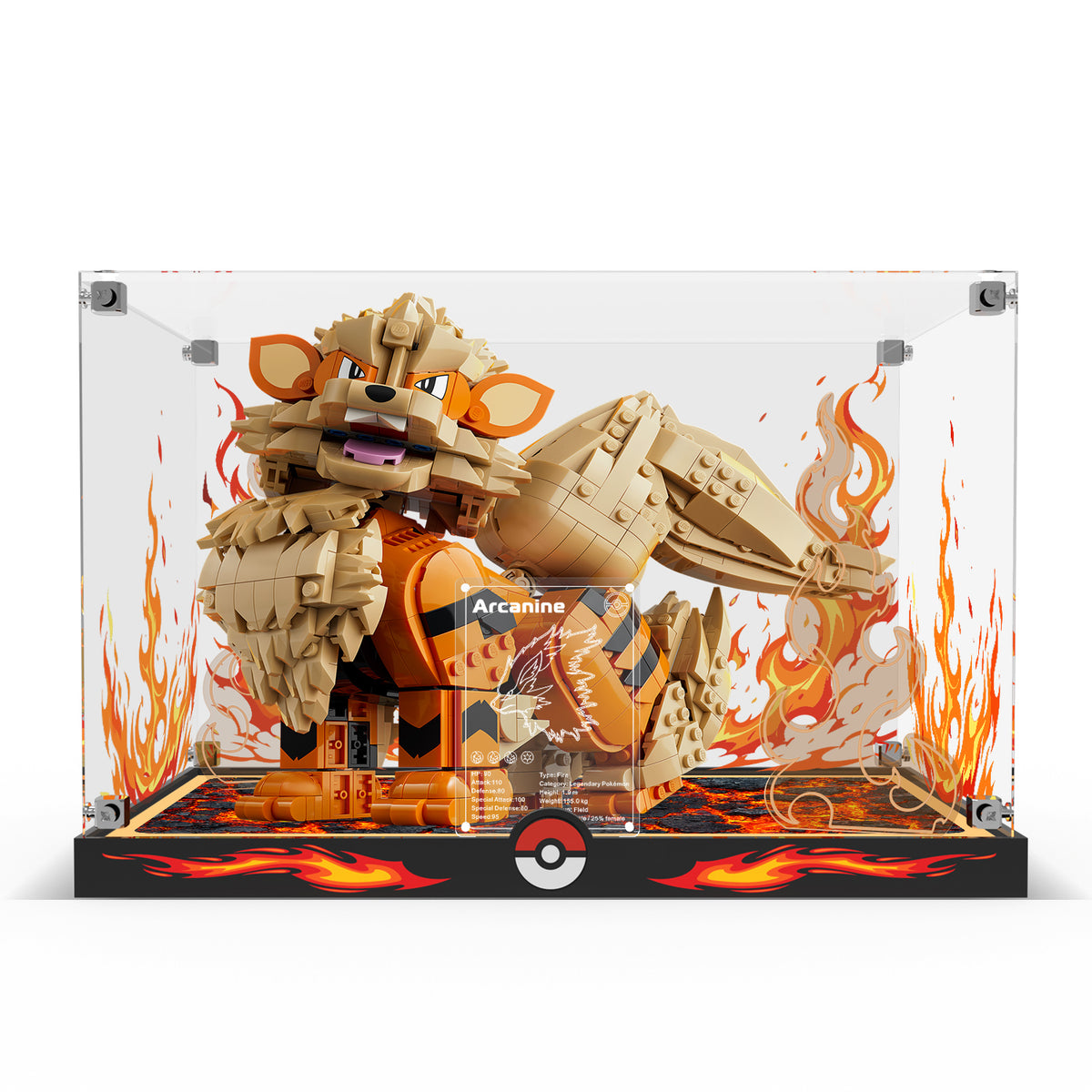 LED Light Acrylic Display Case for LEGO® Pokémon 72160 Arcanine (LEGO® Set NOT Include)
