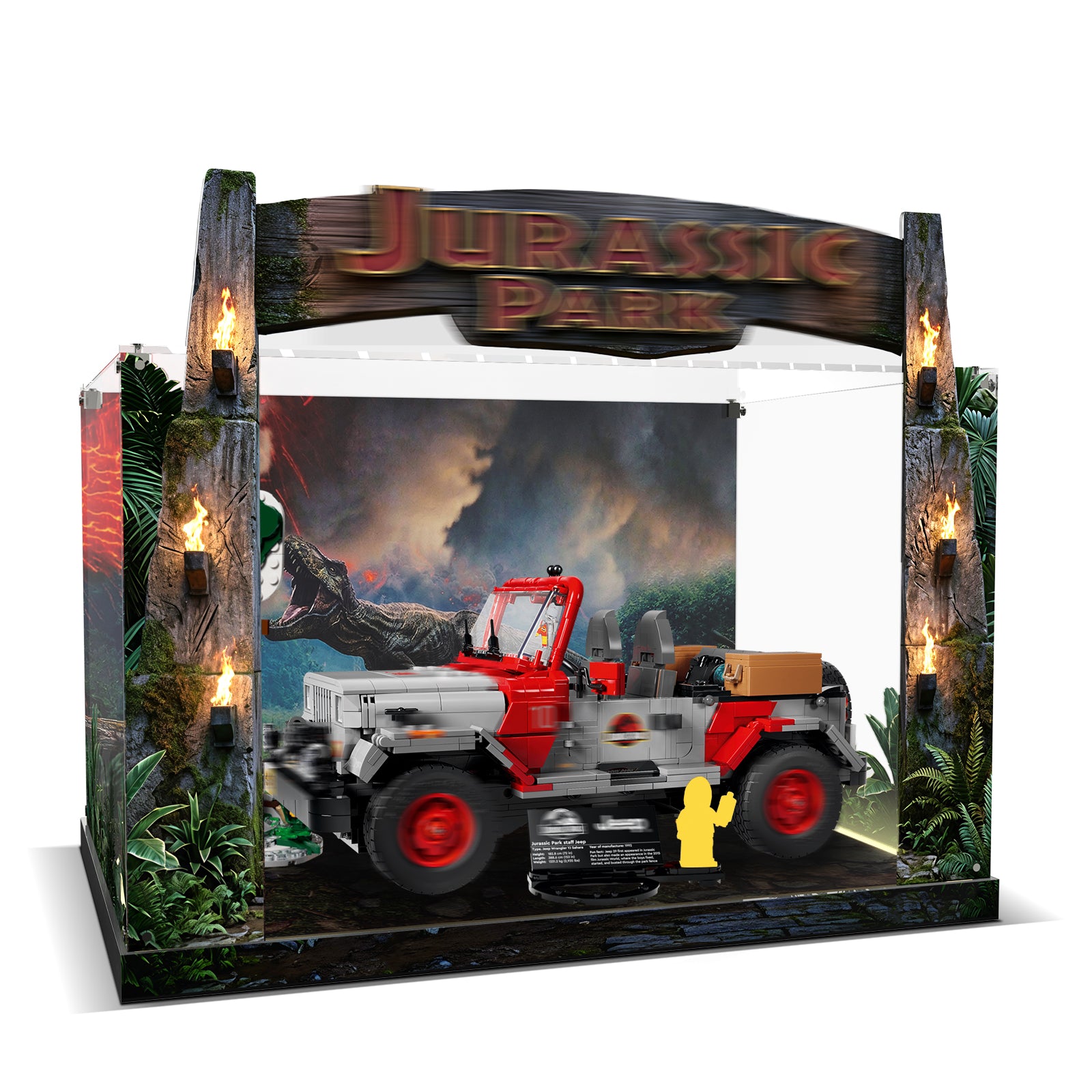 LED Light Acrylic Display Case for LEGO® Jurassic World™ 77984 Jurassic Park Jeep® Wrangler (LEGO® Set NOT Include)