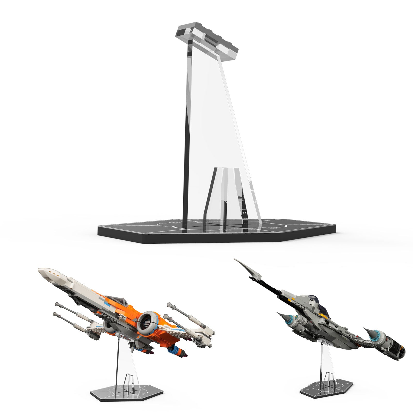 Universal Acrylic Display Stand with Mirror Base for LEGO® Star Wars Spaceship (LEGO® Set NOT Included)