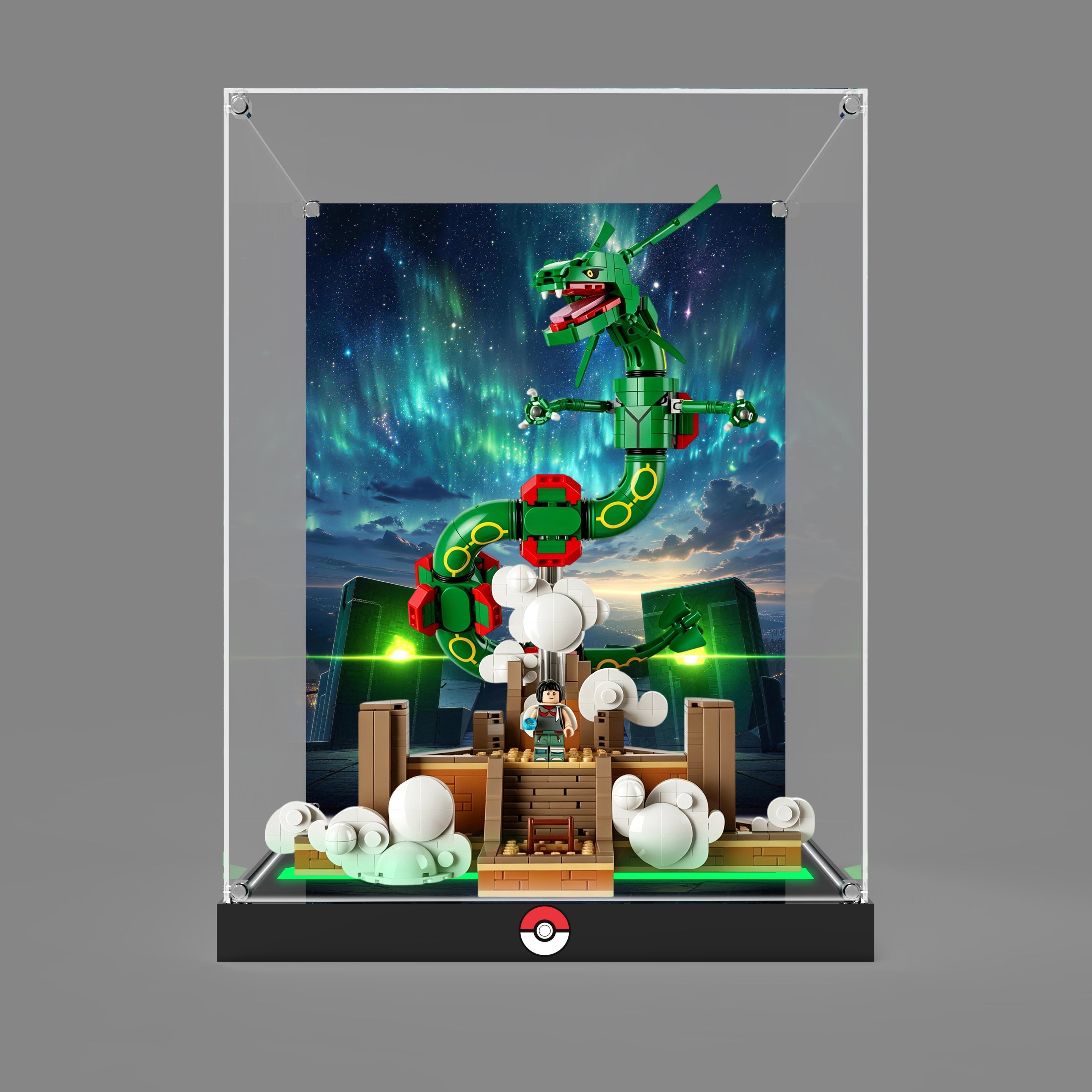 LED Light Acrylic Display Case for LEGO® Pokémon 72168 Rayquaza (LEGO® Set NOT Include)