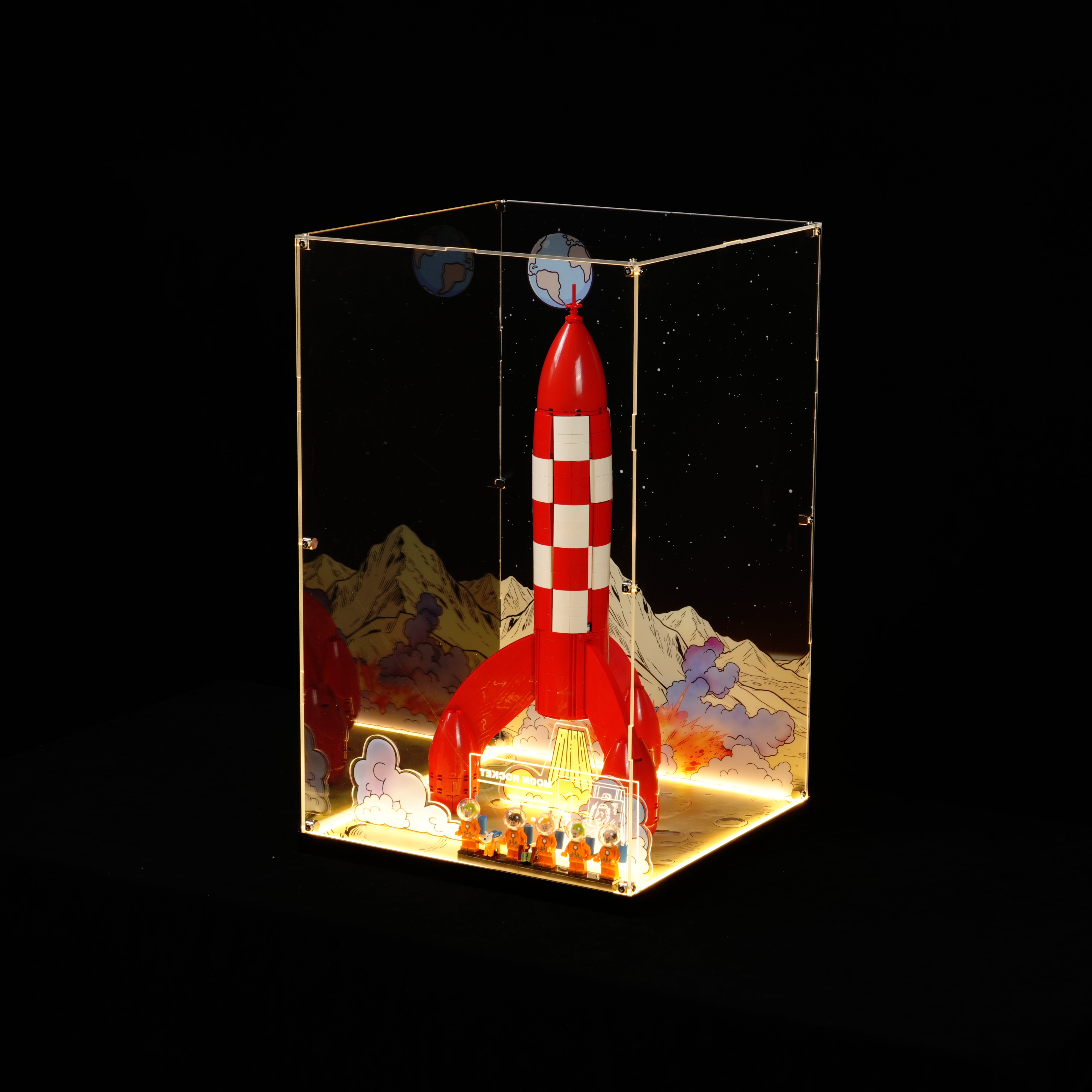 LED Light Acrylic Display Case for LEGO® Ideas 21367 Tintin® Moon Rocket (LEGO® Set NOT Include)