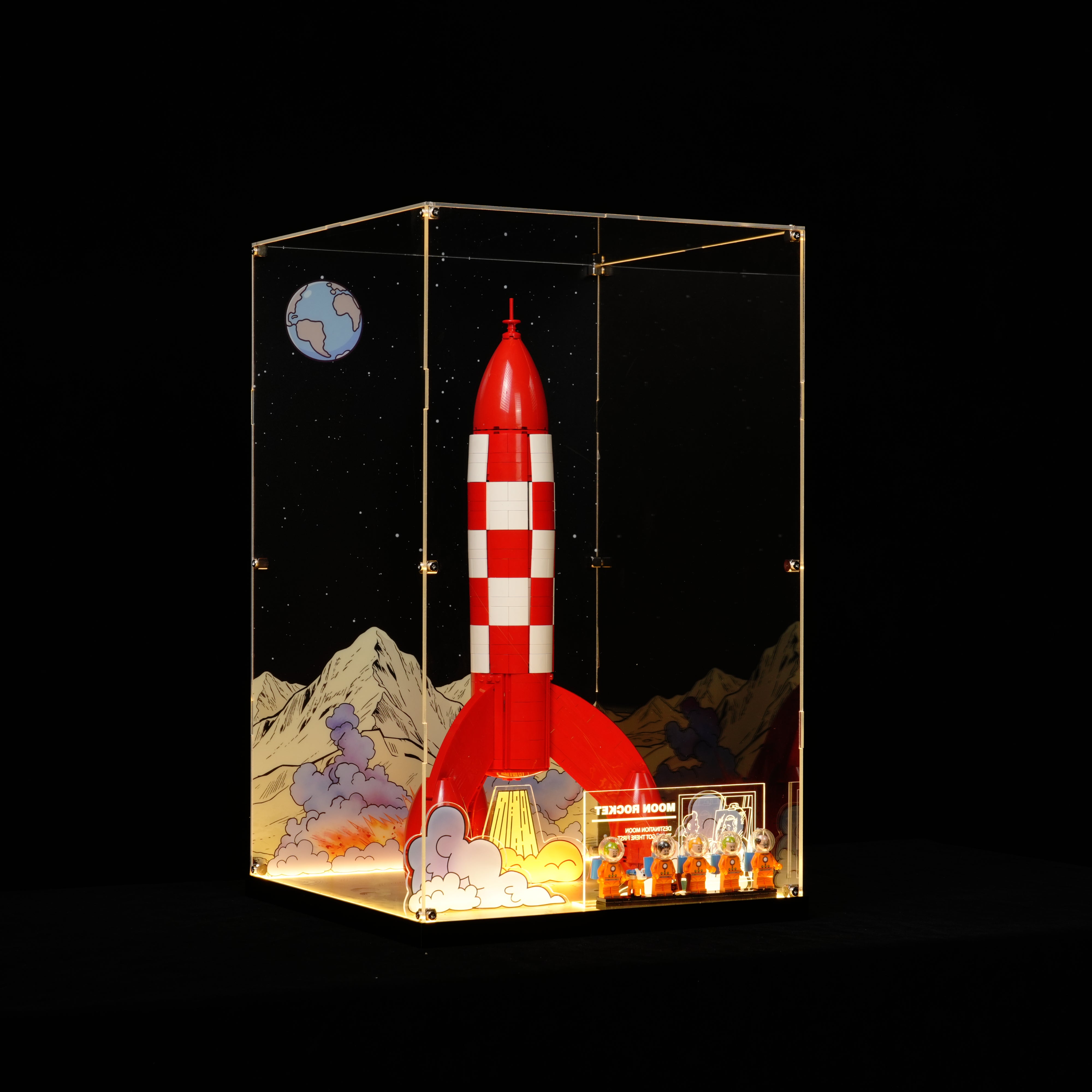 LED Light Acrylic Display Case for LEGO® Ideas 21367 Tintin® Moon Rocket (LEGO® Set NOT Include)