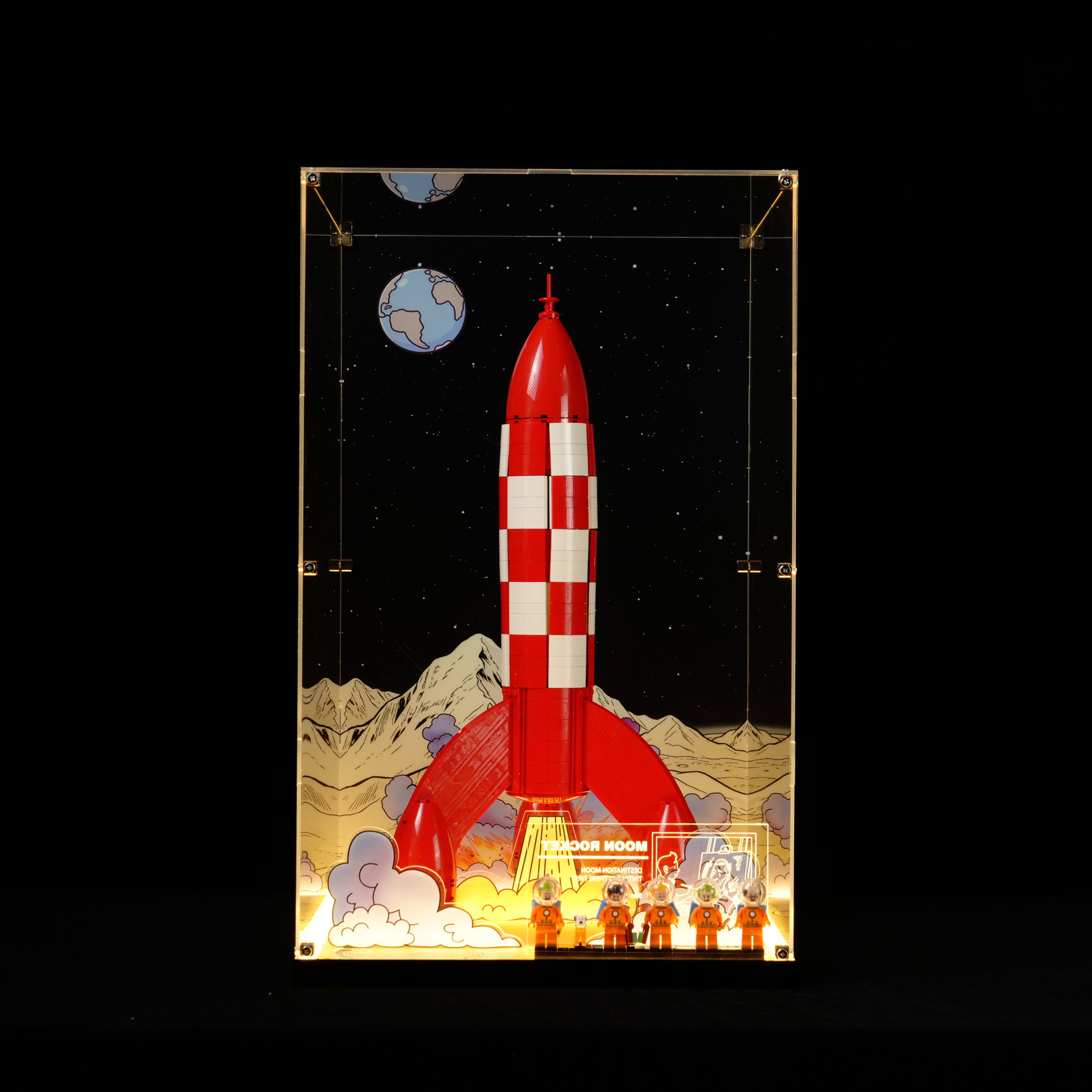 LED Light Acrylic Display Case for LEGO® Ideas 21367 Tintin® Moon Rocket (LEGO® Set NOT Include)