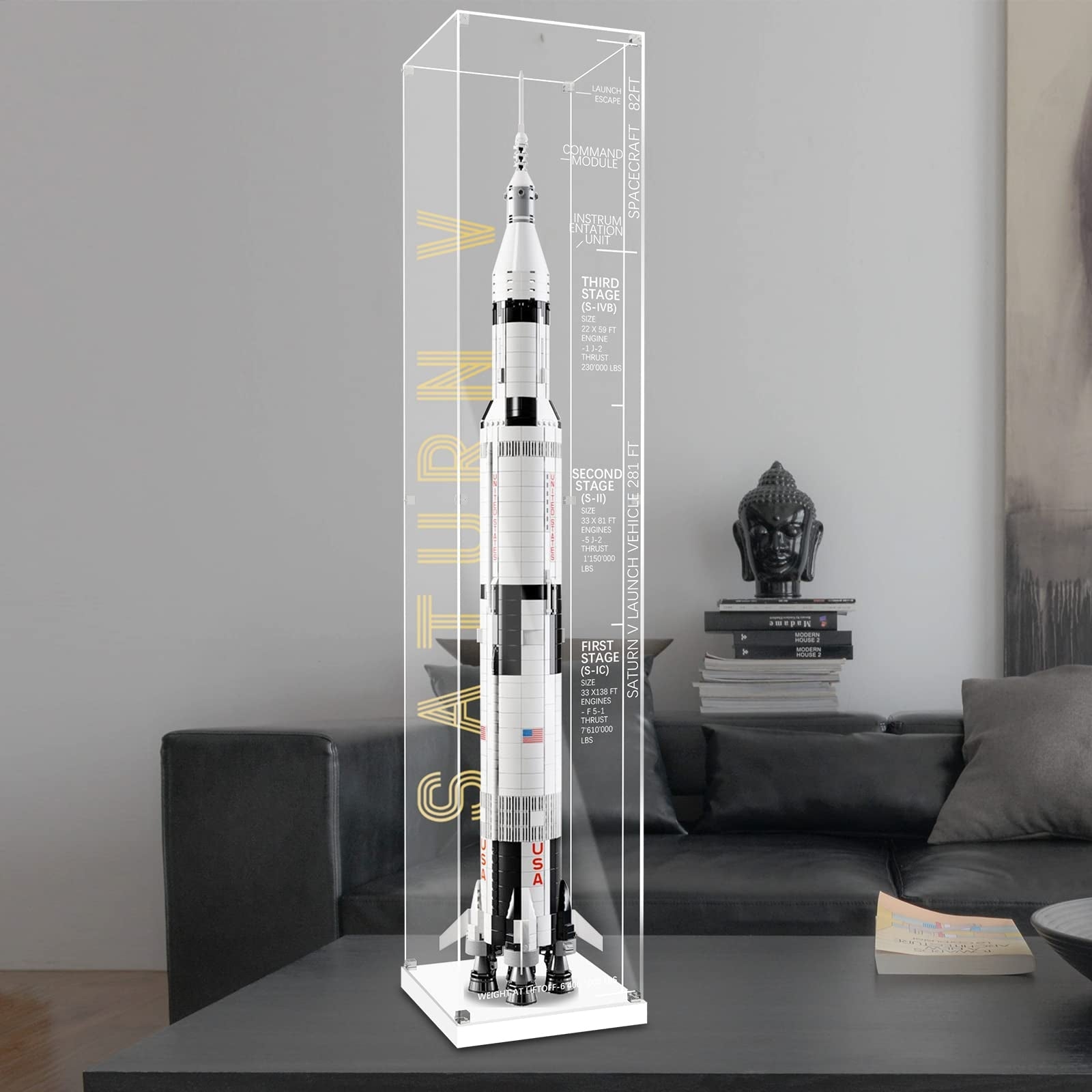 Acrylic Display Case for LEGO® Ideas 92176 NASA Apollo Saturn V (LEGO® Set NOT Include)