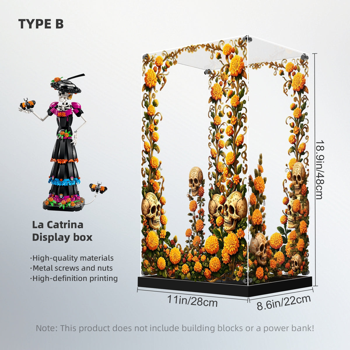 LED Light Acrylic Display Case for LEGO® Ideas 21372 La Catrina (LEGO® Set Not Included)