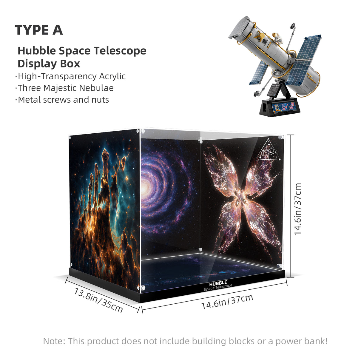 LED Light Acrylic Display Case for LEGO® Icons 11382 Hubble Space Telescope (LEGO® Set Not Included).