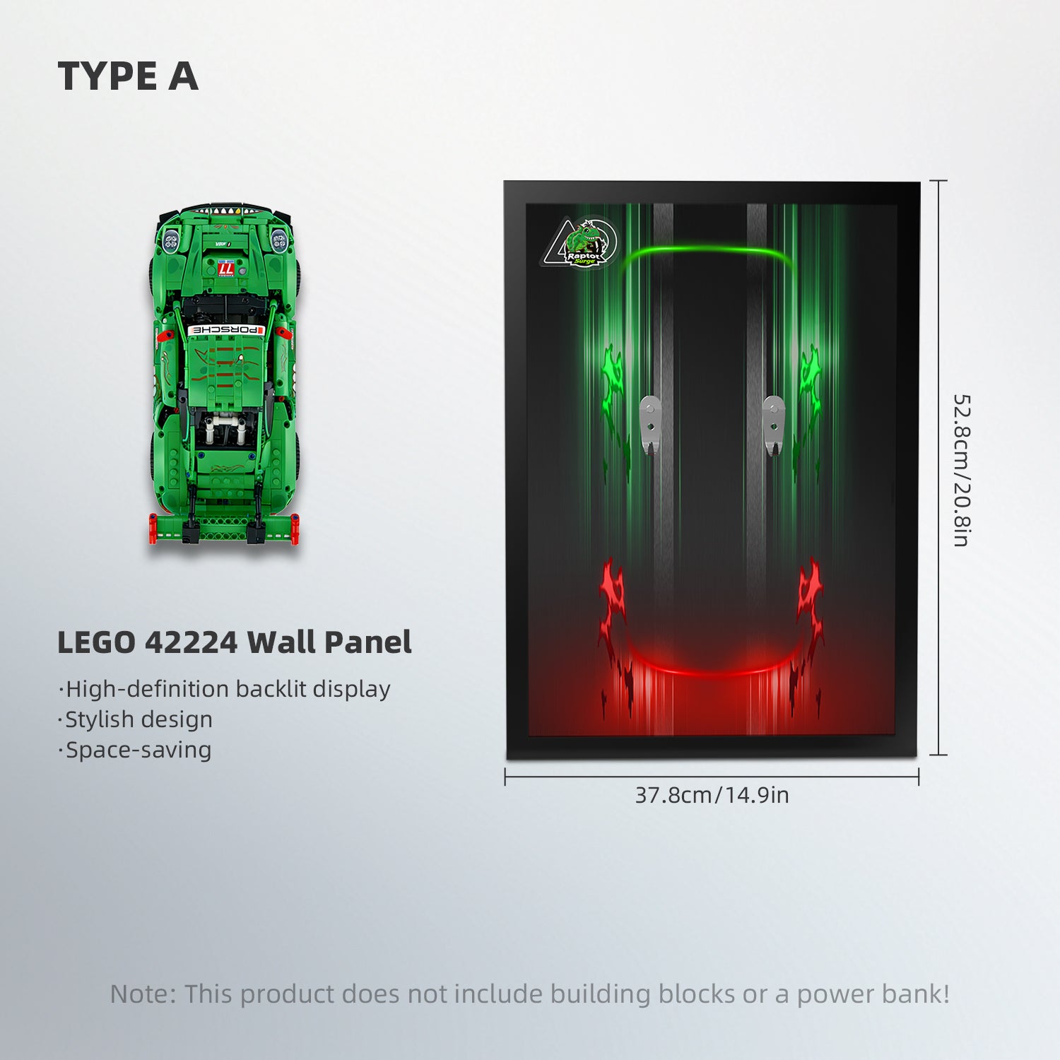 Acrylic Display Wall Mount For LEGO® Technic™ 42224 Porsche 911 GT3 R REXY AO Racing Car (LEGO® Set Not Included)
