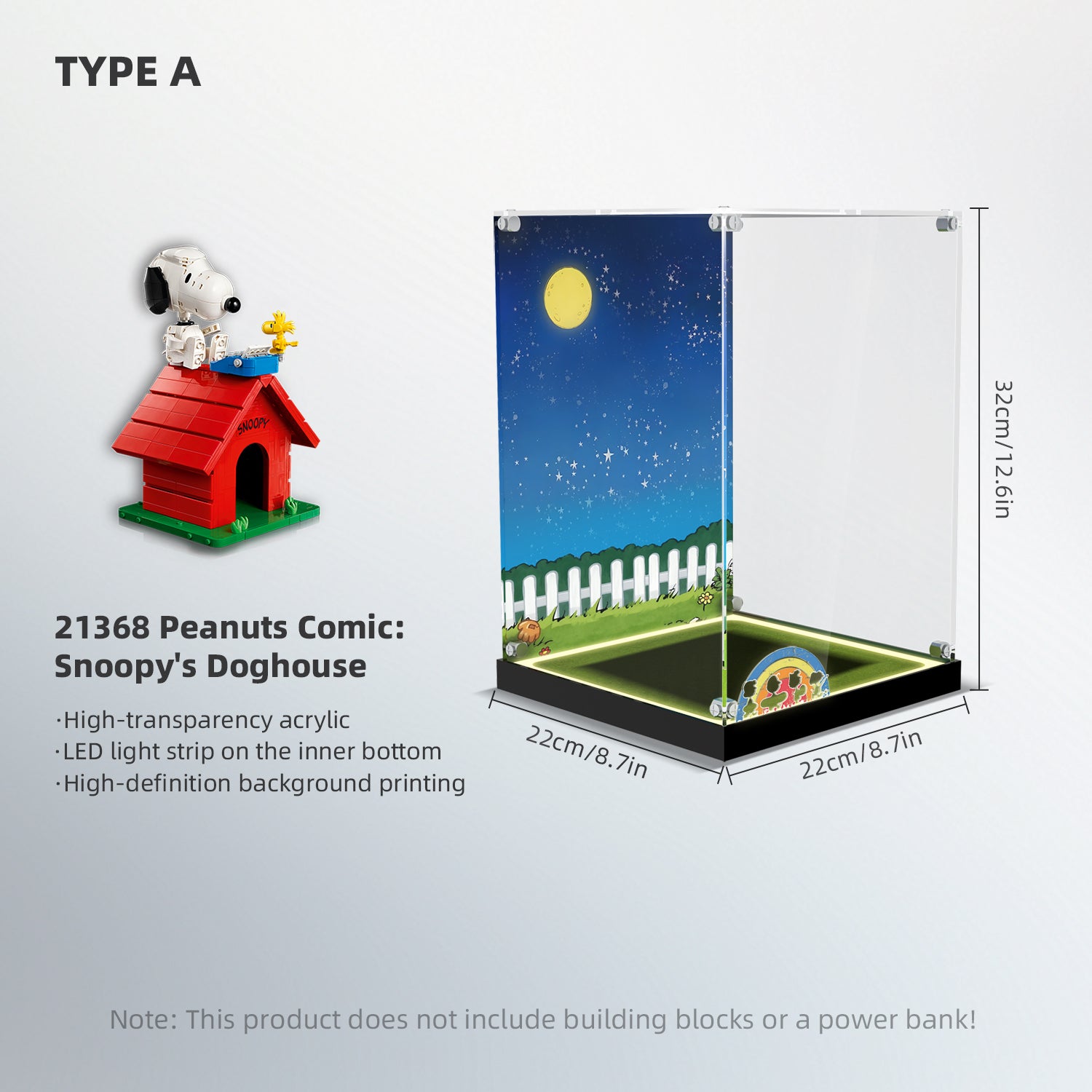 LED Light Acrylic Display Case for LEGO® Ideas 21368 Peanuts: Snoopy's Doghouse (LEGO® Set NOT Include)