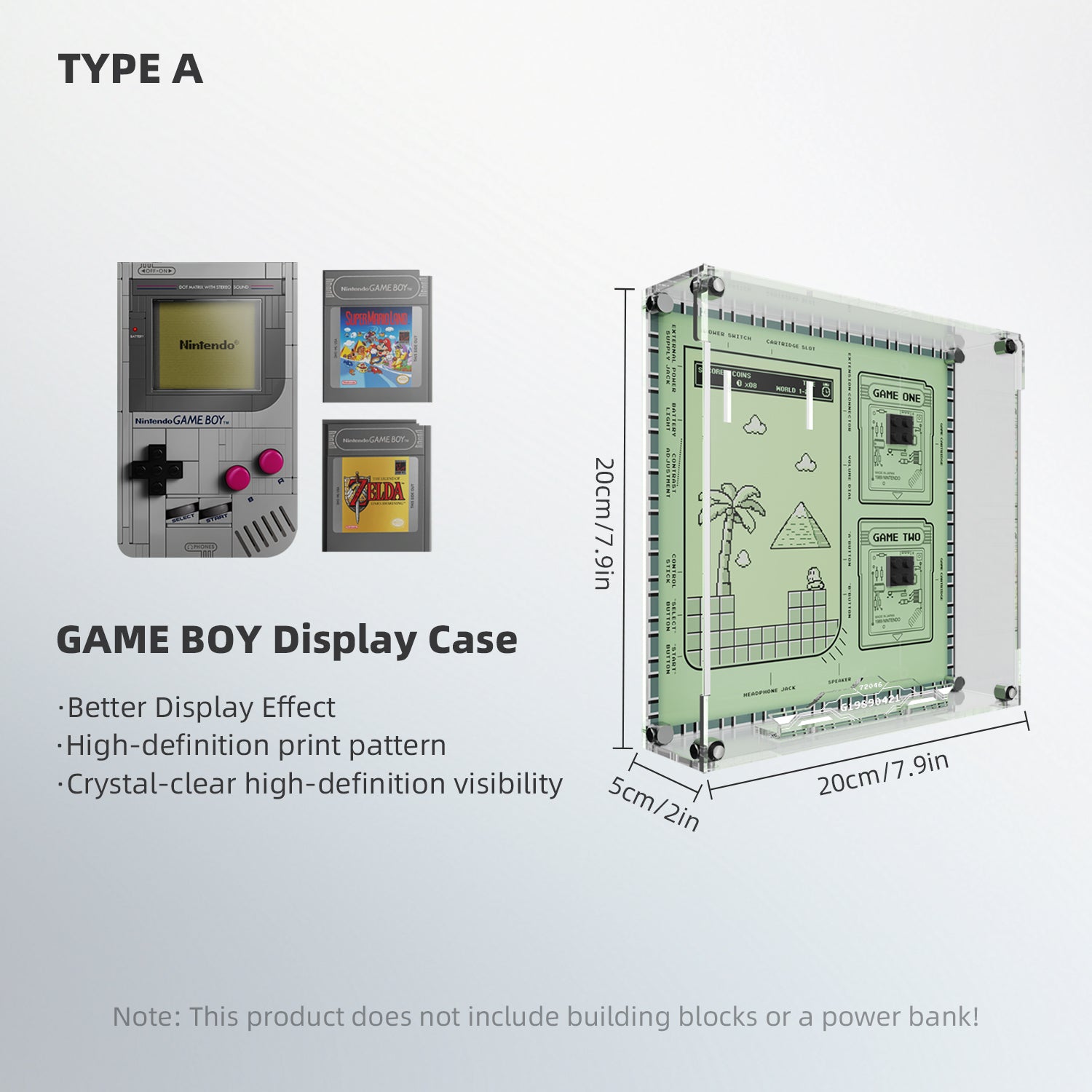 Acrylic Display Case for LEGO® Super Mario™ 72046 Game Boy™ (LEGO® Set NOT Include)