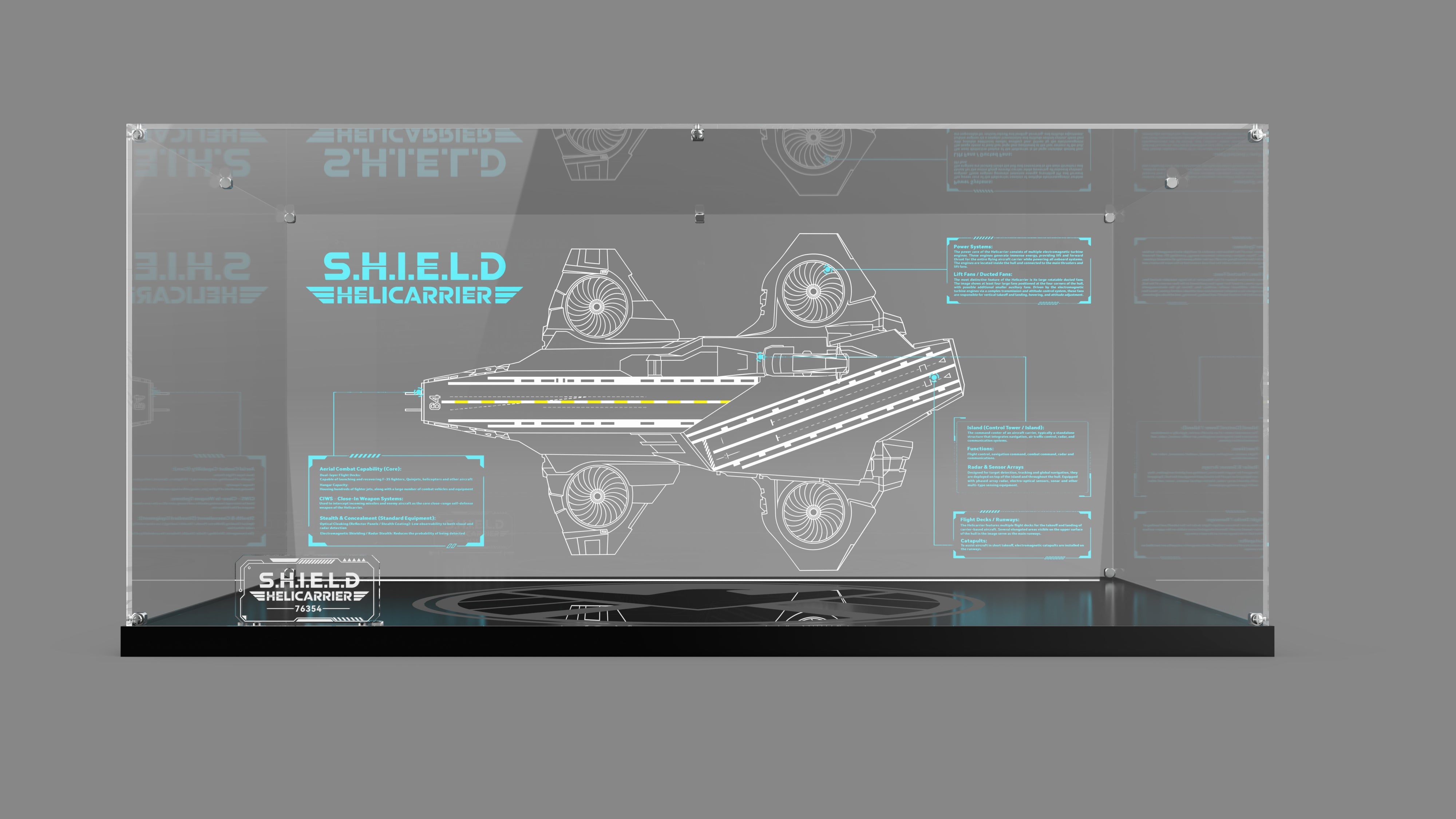 LED Light Acrylic Display Case for LEGO® Marvel 76354 S.H.I.E.L.D. Helicarrier (LEGO® Set Not Included).